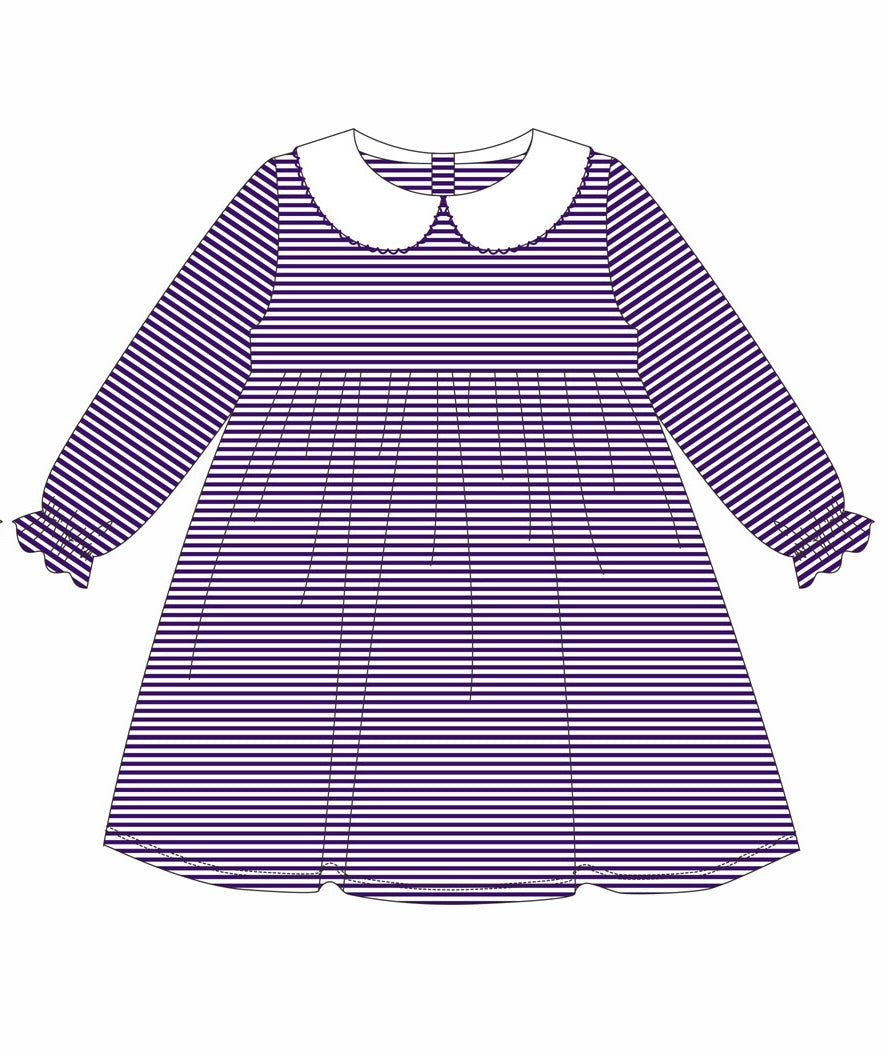 Knit Stripe Long Sleeve Peter Pan Collar Dress