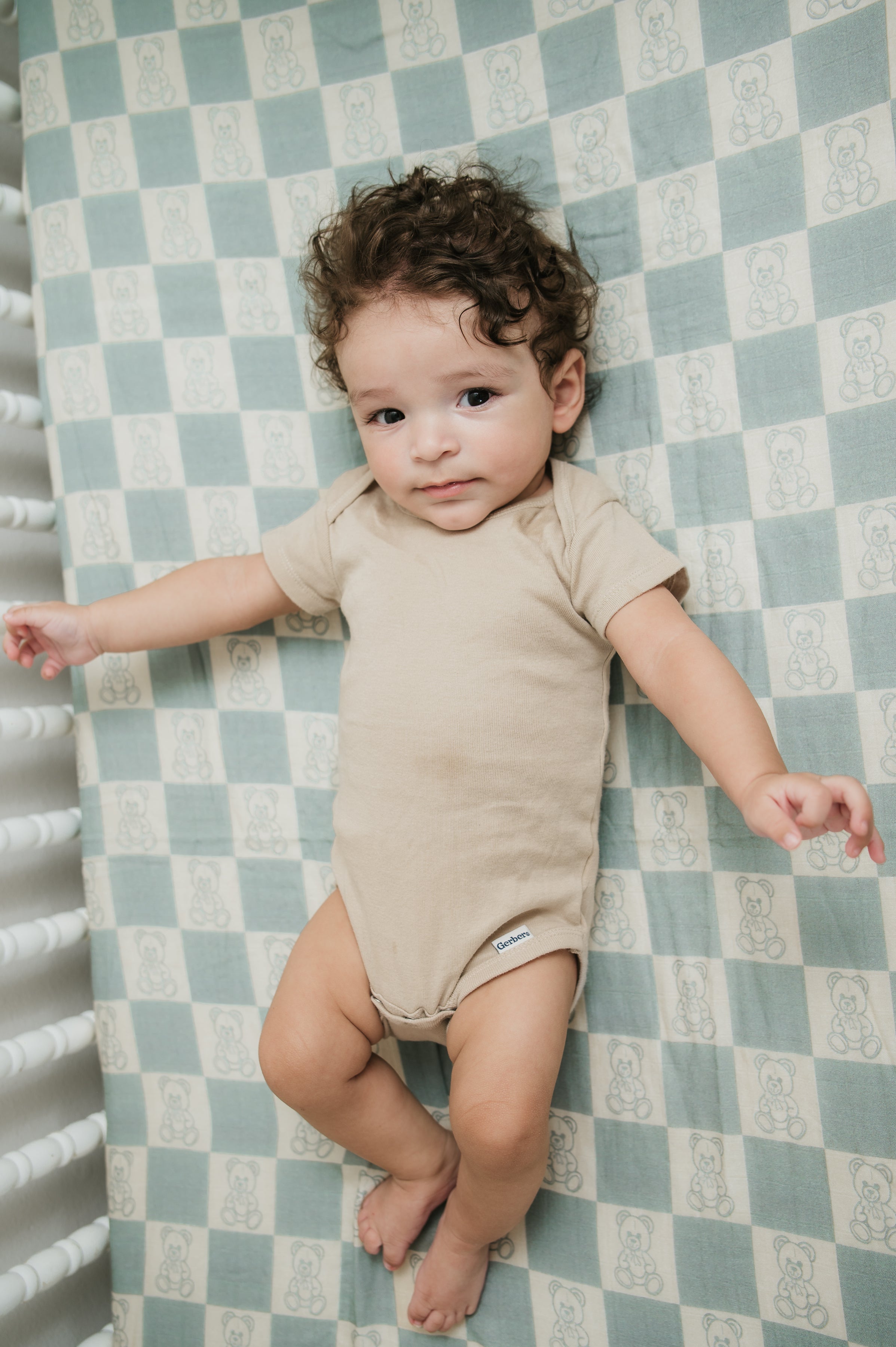 Organic Bamboo Cotton Muslin Crib Sheet In Checkered Bears