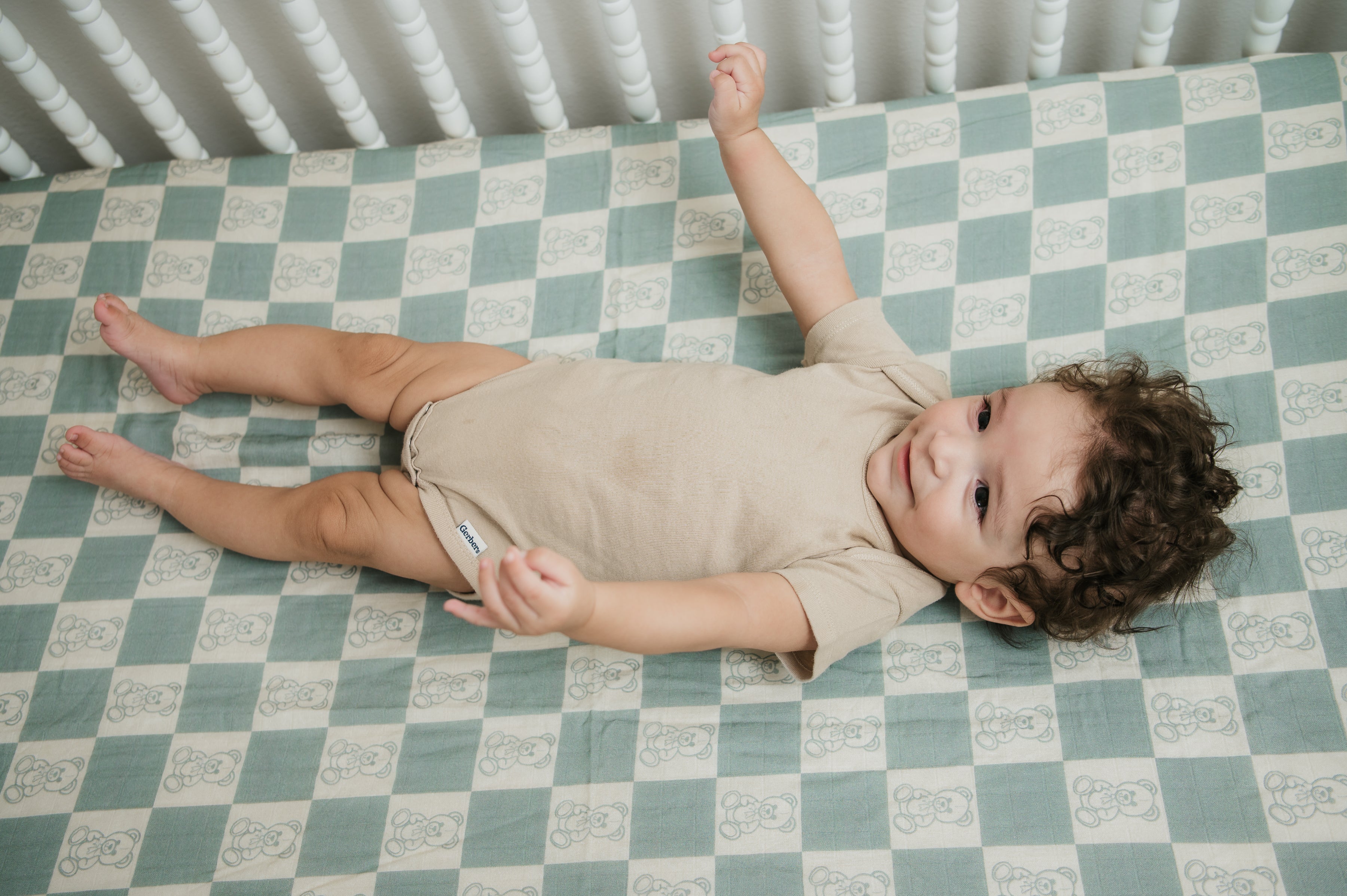 Organic Bamboo Cotton Muslin Crib Sheet In Checkered Bears