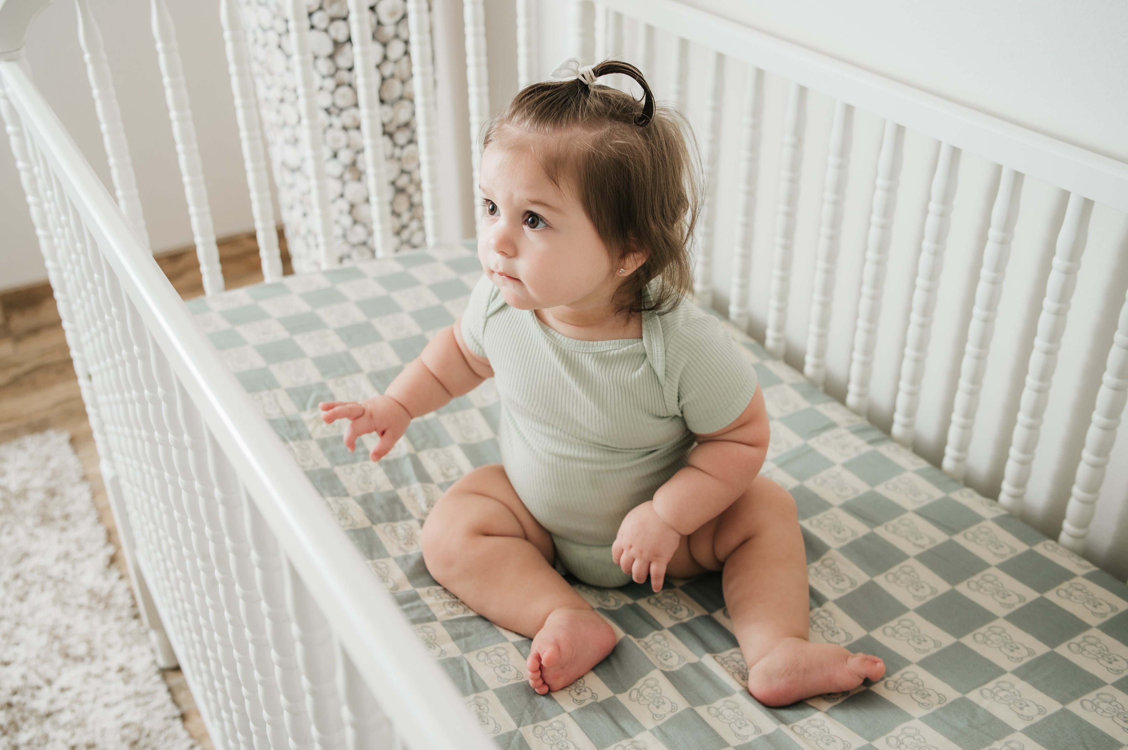 Organic Bamboo Cotton Muslin Crib Sheet In Checkered Bears