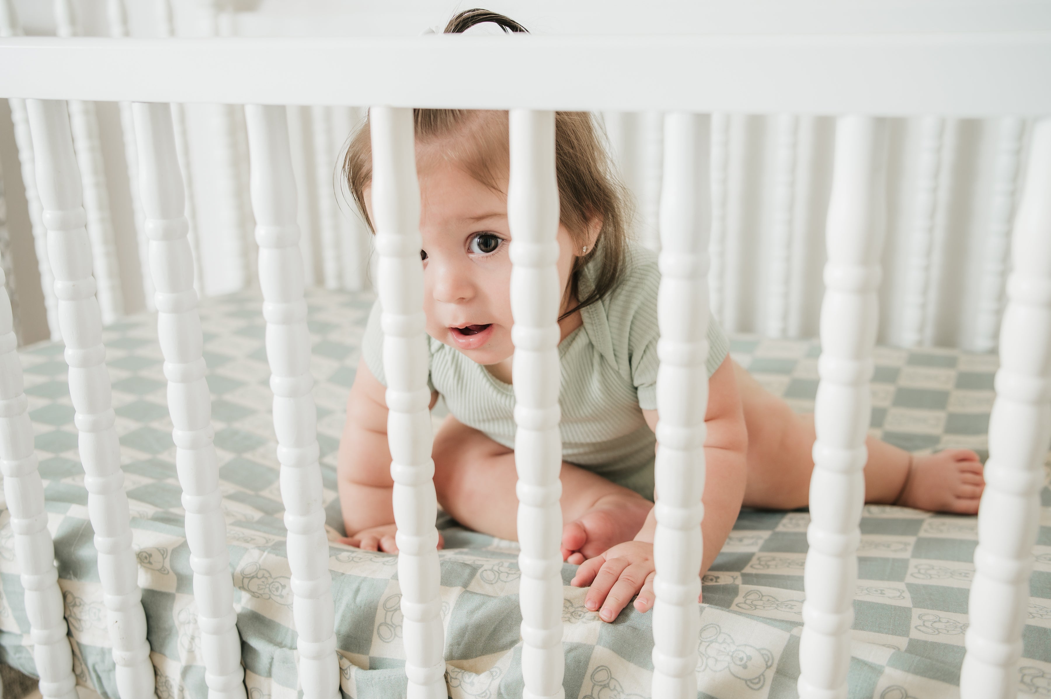 Organic Bamboo Cotton Muslin Crib Sheet In Checkered Bears