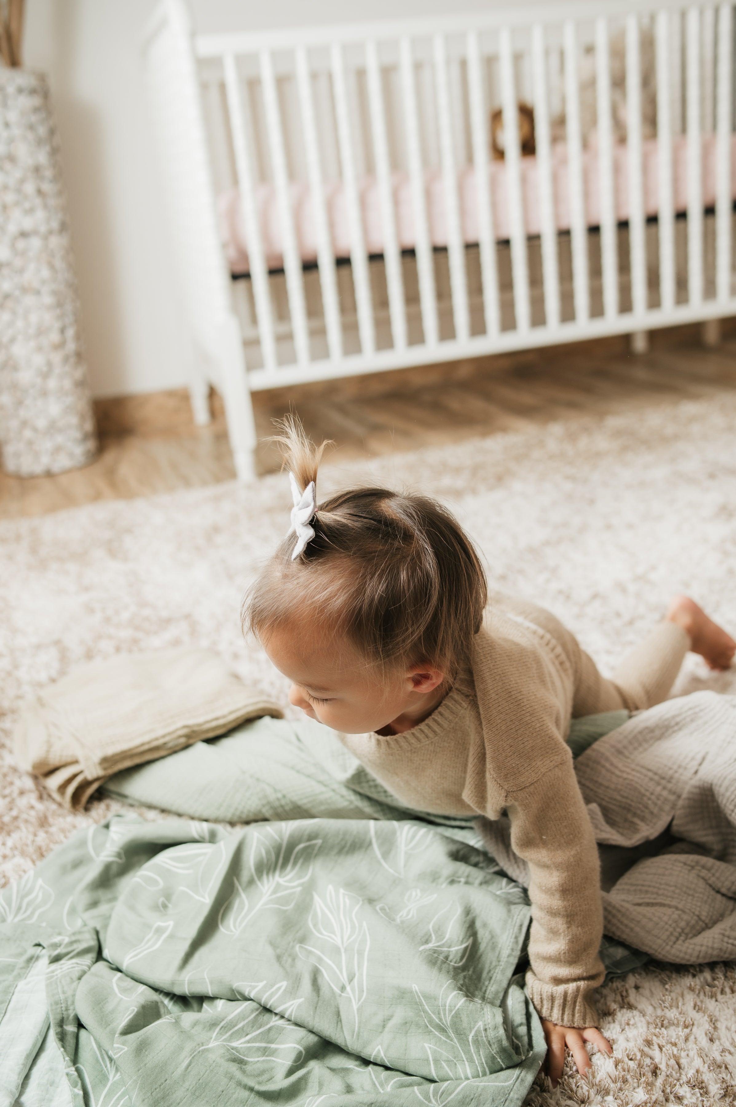 Organic Bamboo Cotton Muslin Swaddle Blanket In Natural Oasis Willow