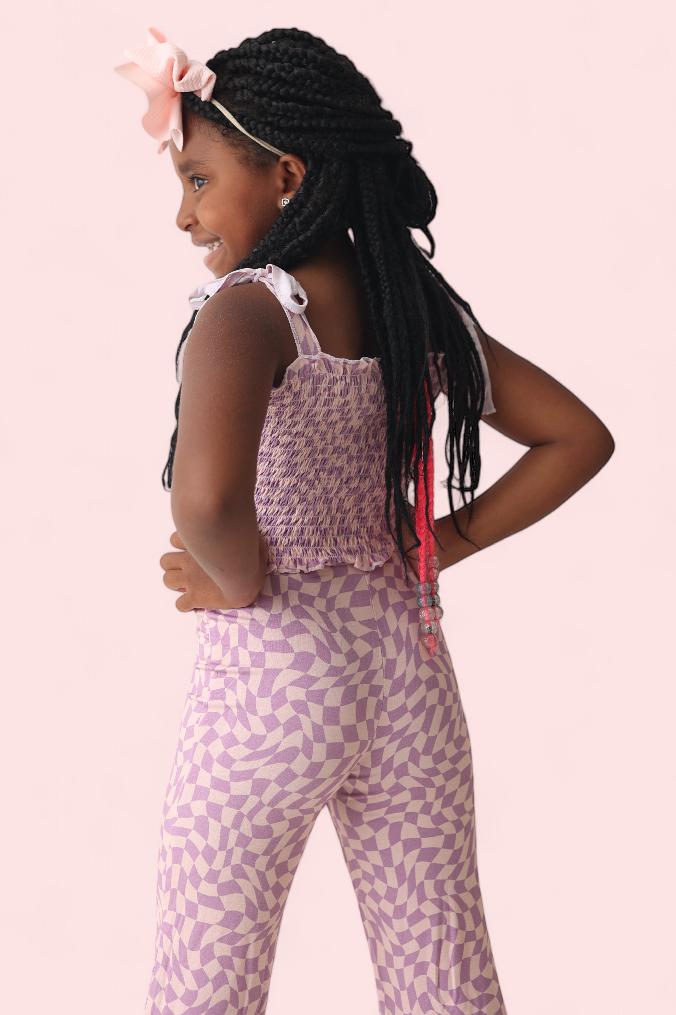 Plum Wavy Checkers Dream Smocked Flare Set