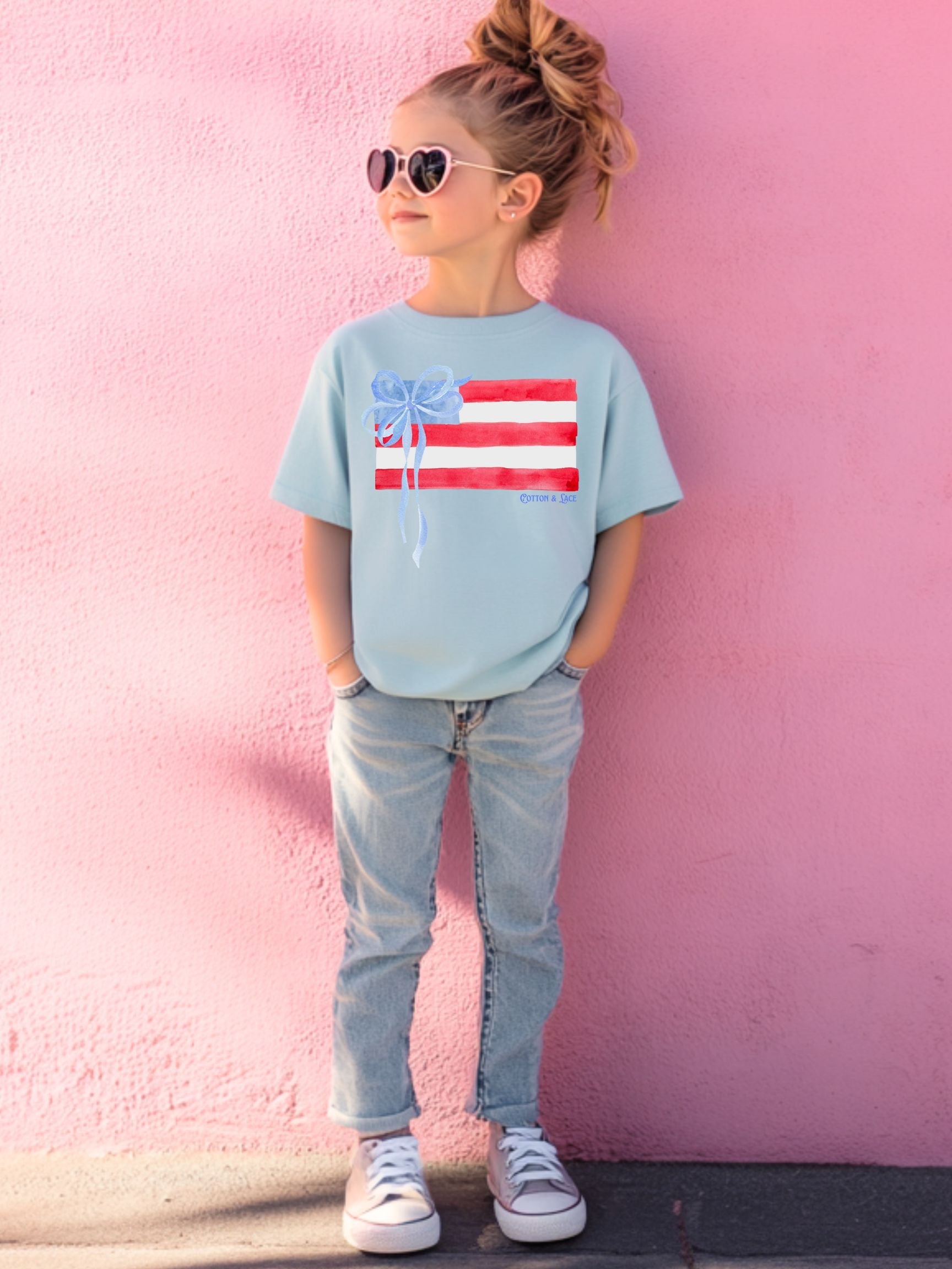 Comfort Colors Watercolor Flag With Bow