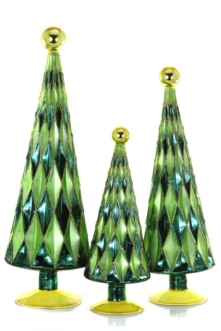 Mid Century Diamond Trees Green Meadow Set of 3