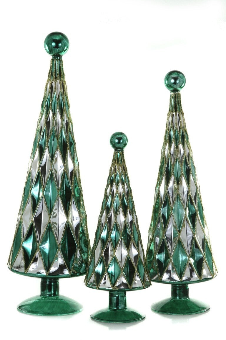 Mid Century Diamond Trees Silver Pine Set of 3
