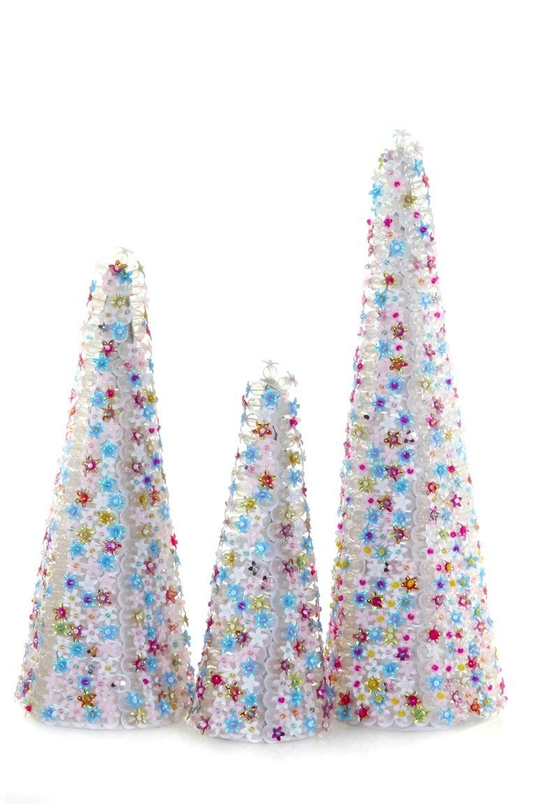 Beaded and Sequined Trees Pastel Set of 3