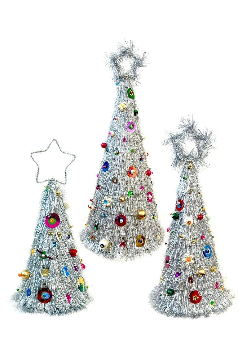 Lurex Cone Trees Silver Set of 3