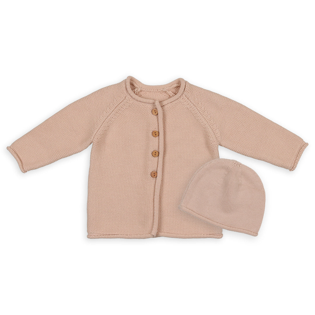 Peluche Knit Cardigan + Hat