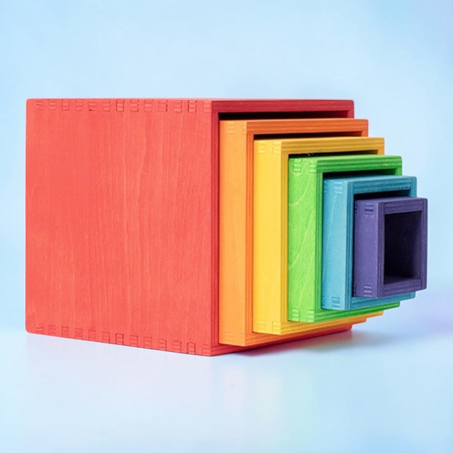 6 Pcs Colored Rainbow Wooden Nesting Box Set In Primary Color