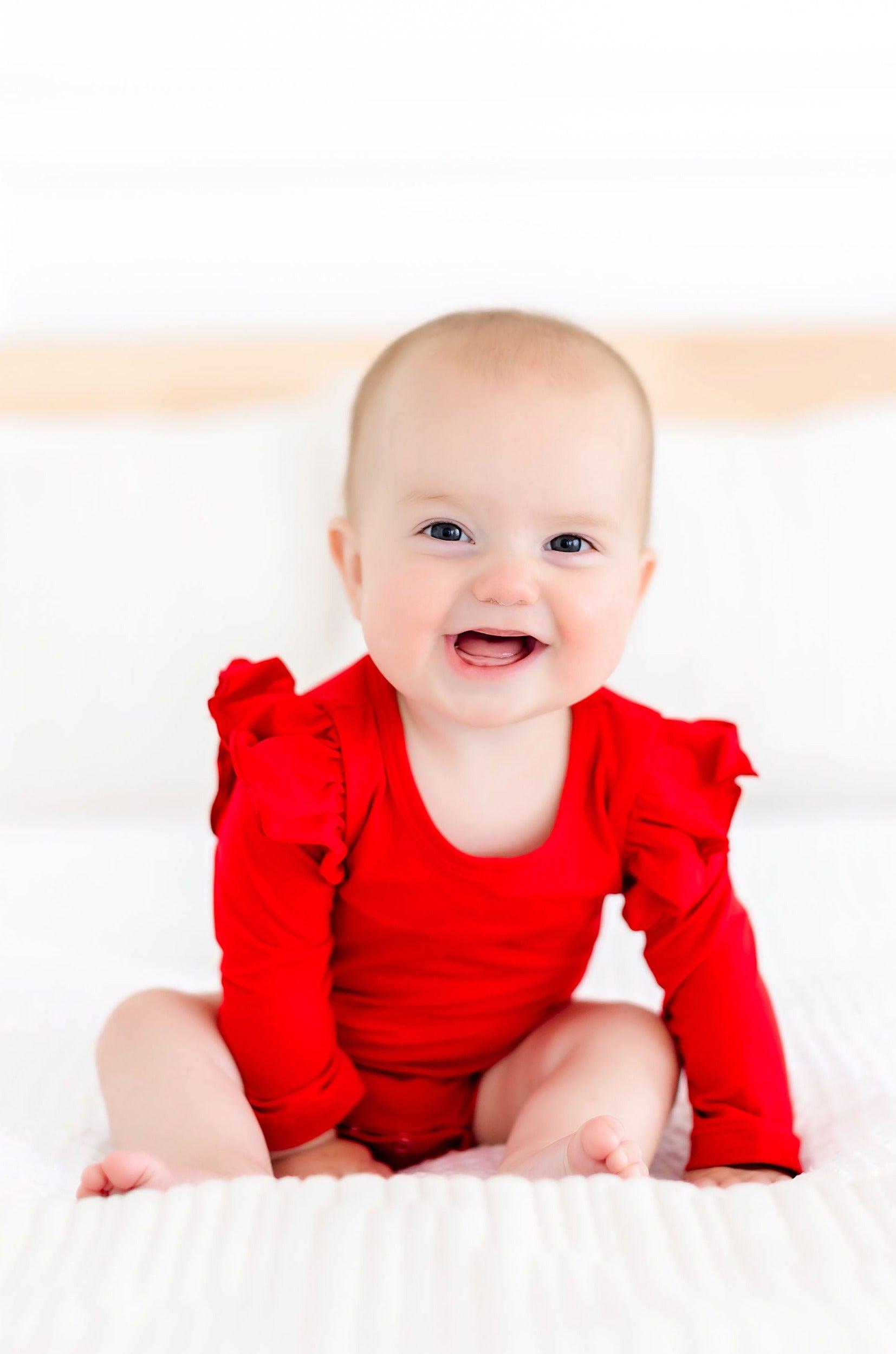 Red L/s Flutter Bodysuit