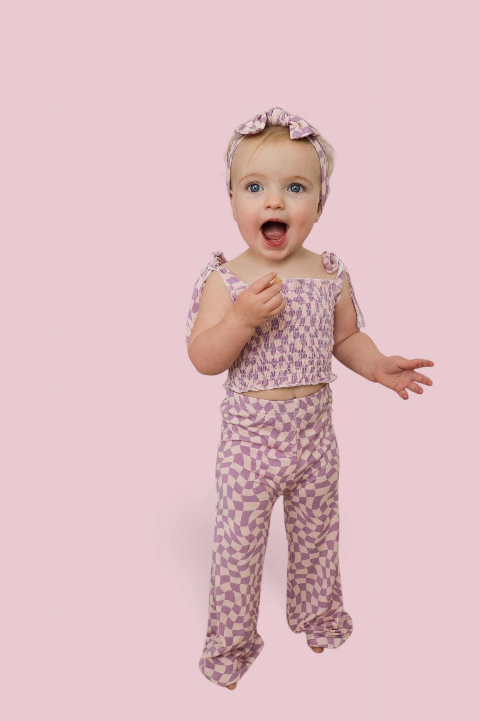 Plum Wavy Checkers Dream Smocked Flare Set
