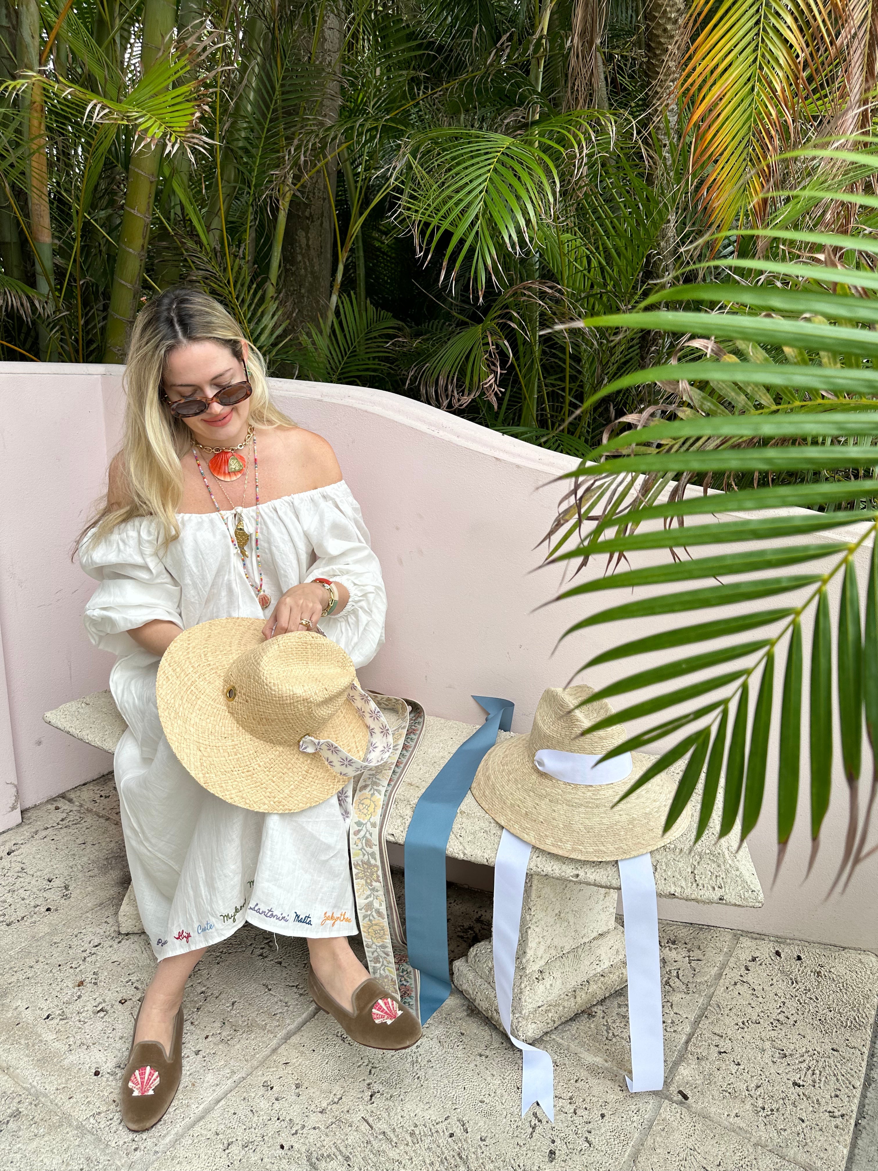 Oleander Sun Hat - Wide French Blue Grosgrain Ribbon