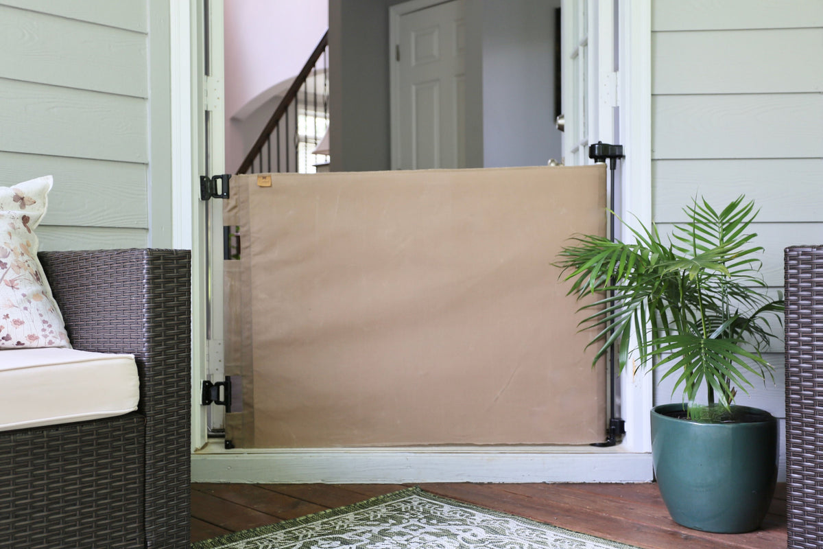 Oil Waxed Canvas Pet Safety Gate – Durable, Waterproof, Vintage-inspired | Fit Openings From 27.6" To 55" Wide And Stand 33"