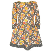 Annloren Girls Boutique Grey Peach Shabby Fall Floral Long Sleeve Cotton Dress