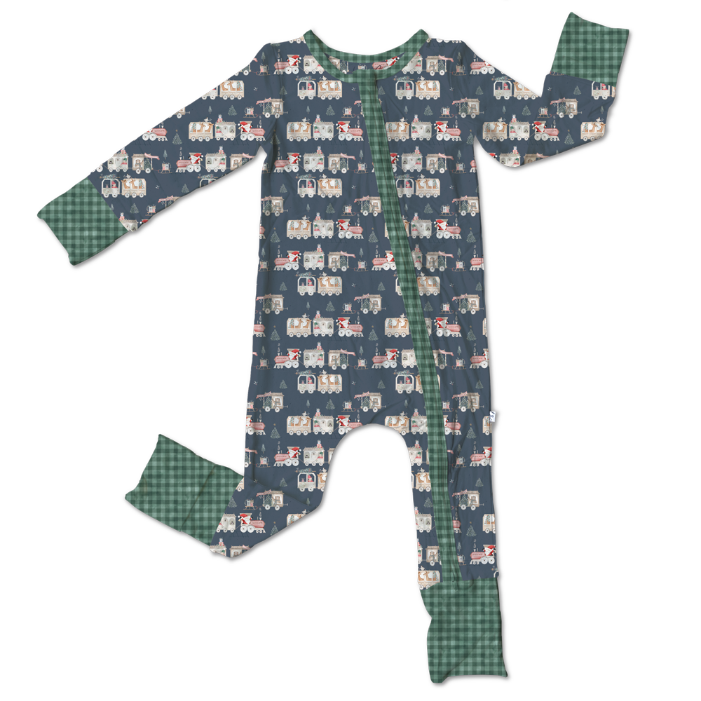Christmas Trains Bamboo Convertible Footie (pre-order)