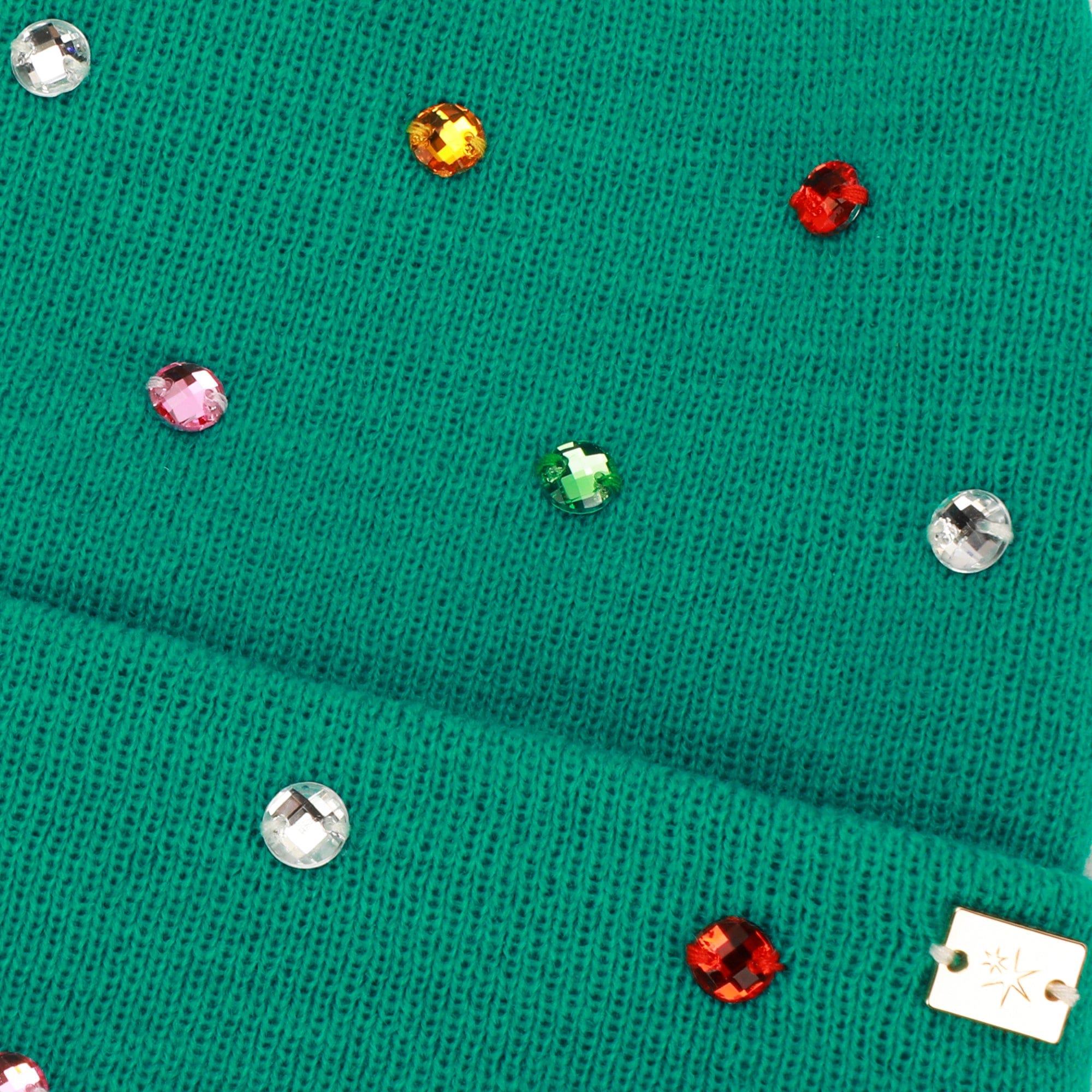 Emerald Knit Rhinestone Beanie And Mittens Set