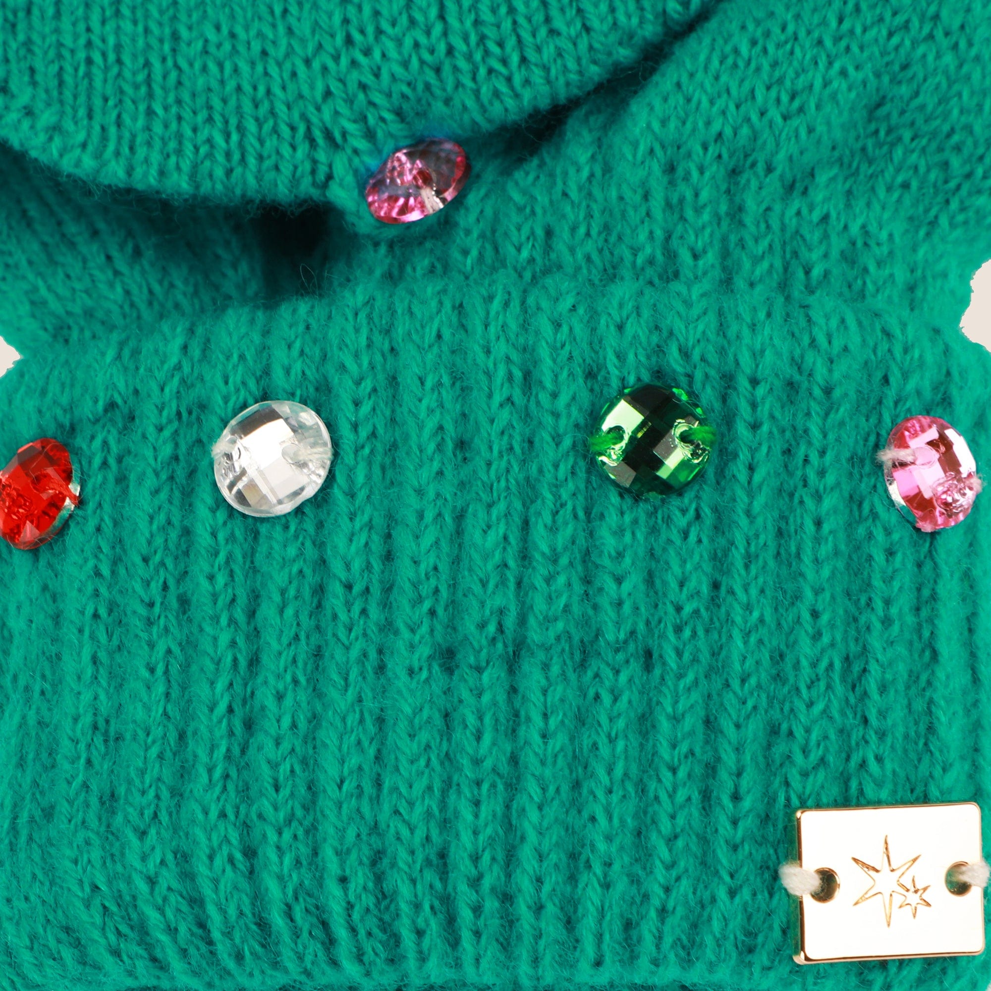 Emerald Knit Rhinestone Beanie And Mittens Set