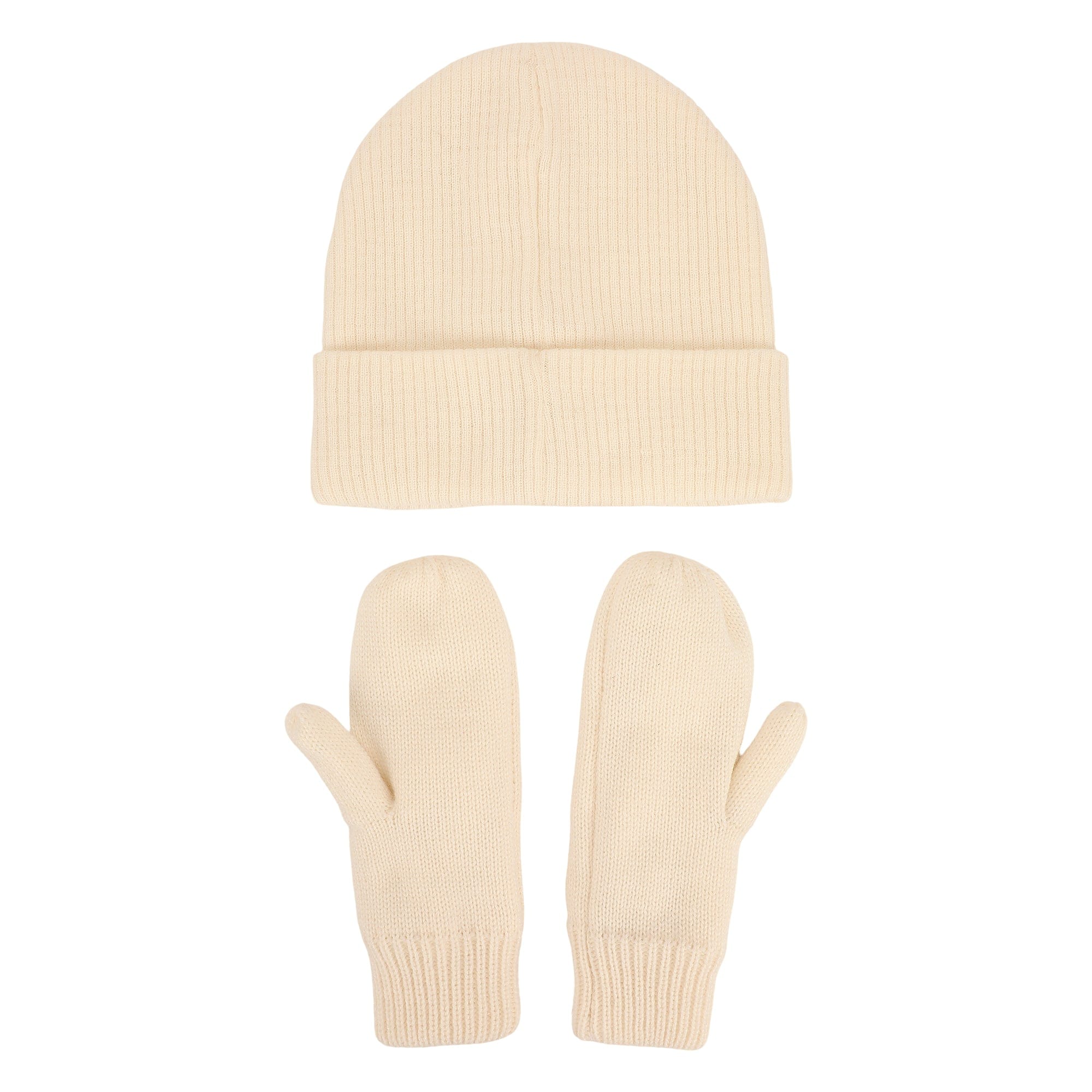 White Knit Rhinestone Beanie And Mittens Set