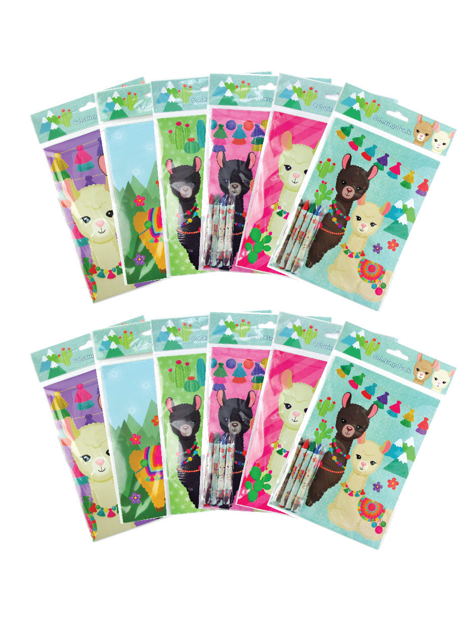 Llamas Coloring Books With Crayons Party Favors - Set Of 6 Or 12