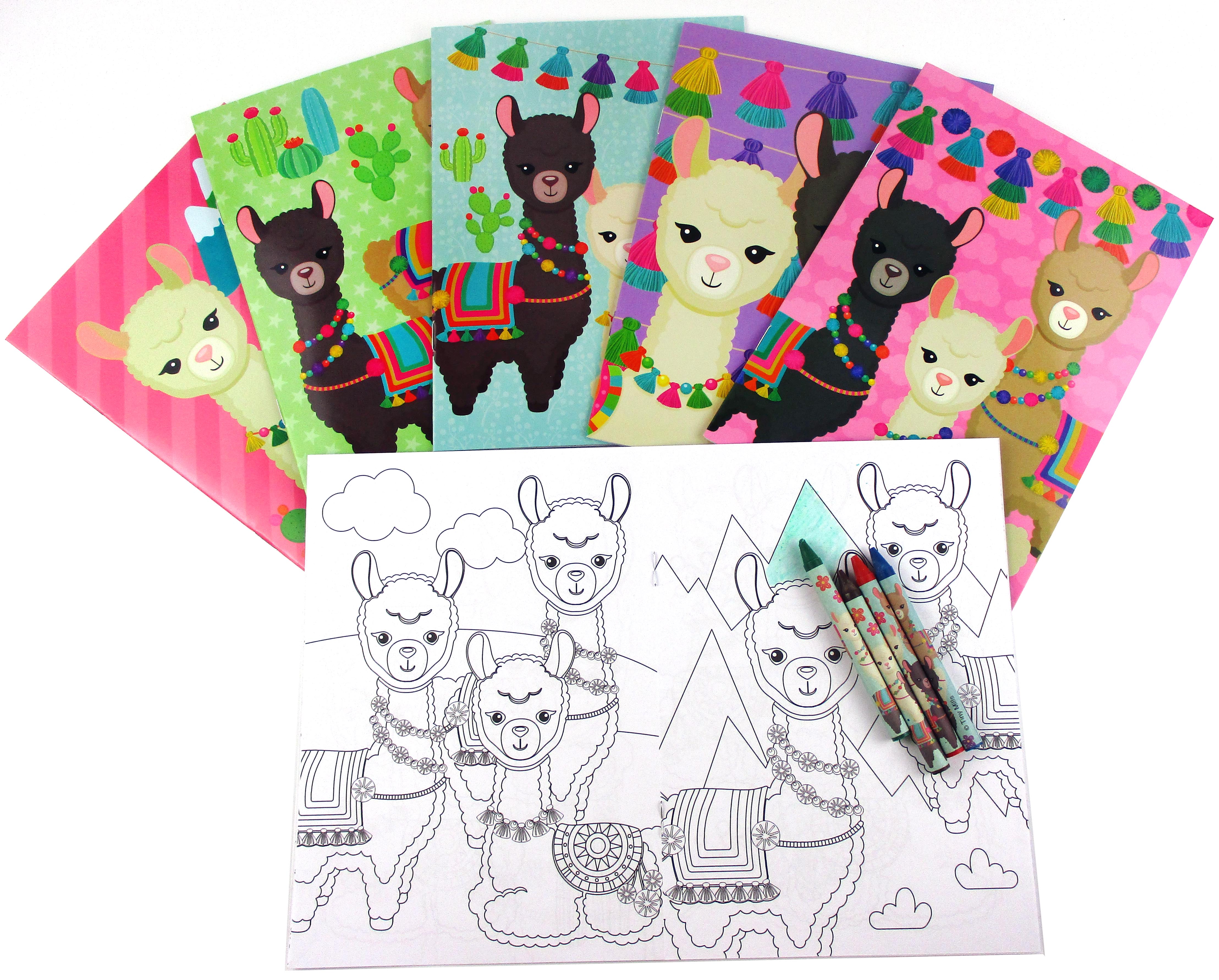 Llamas Coloring Books With Crayons Party Favors - Set Of 6 Or 12