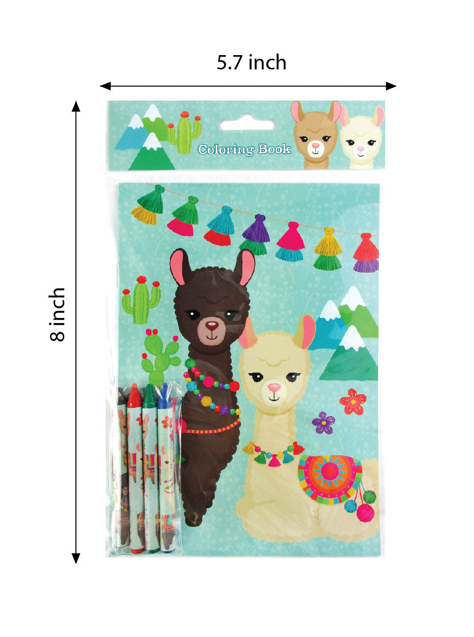 Llamas Coloring Books With Crayons Party Favors - Set Of 6 Or 12