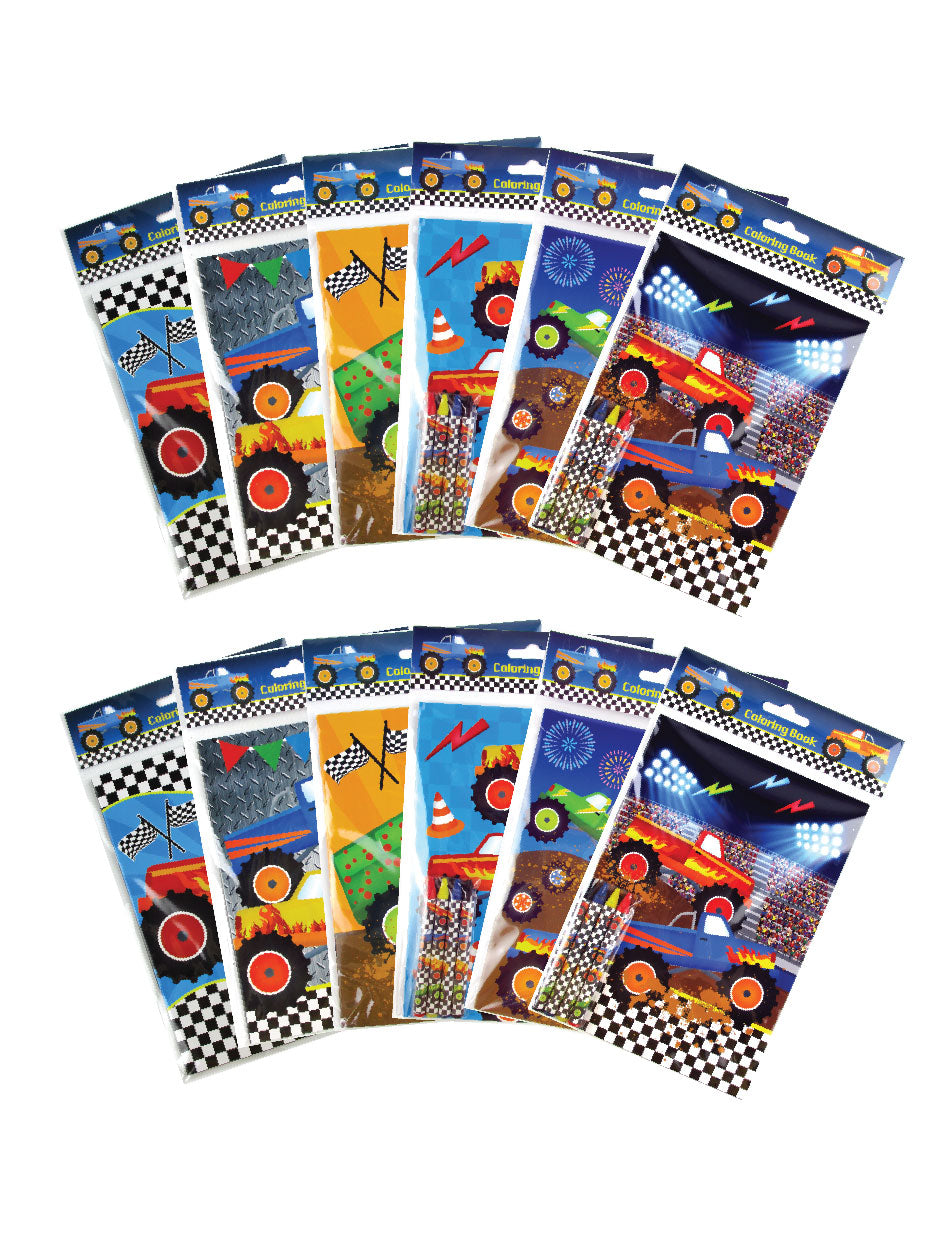 Monster Truck Coloring Books With Crayons Party Favors - Set Of 6 Or 12