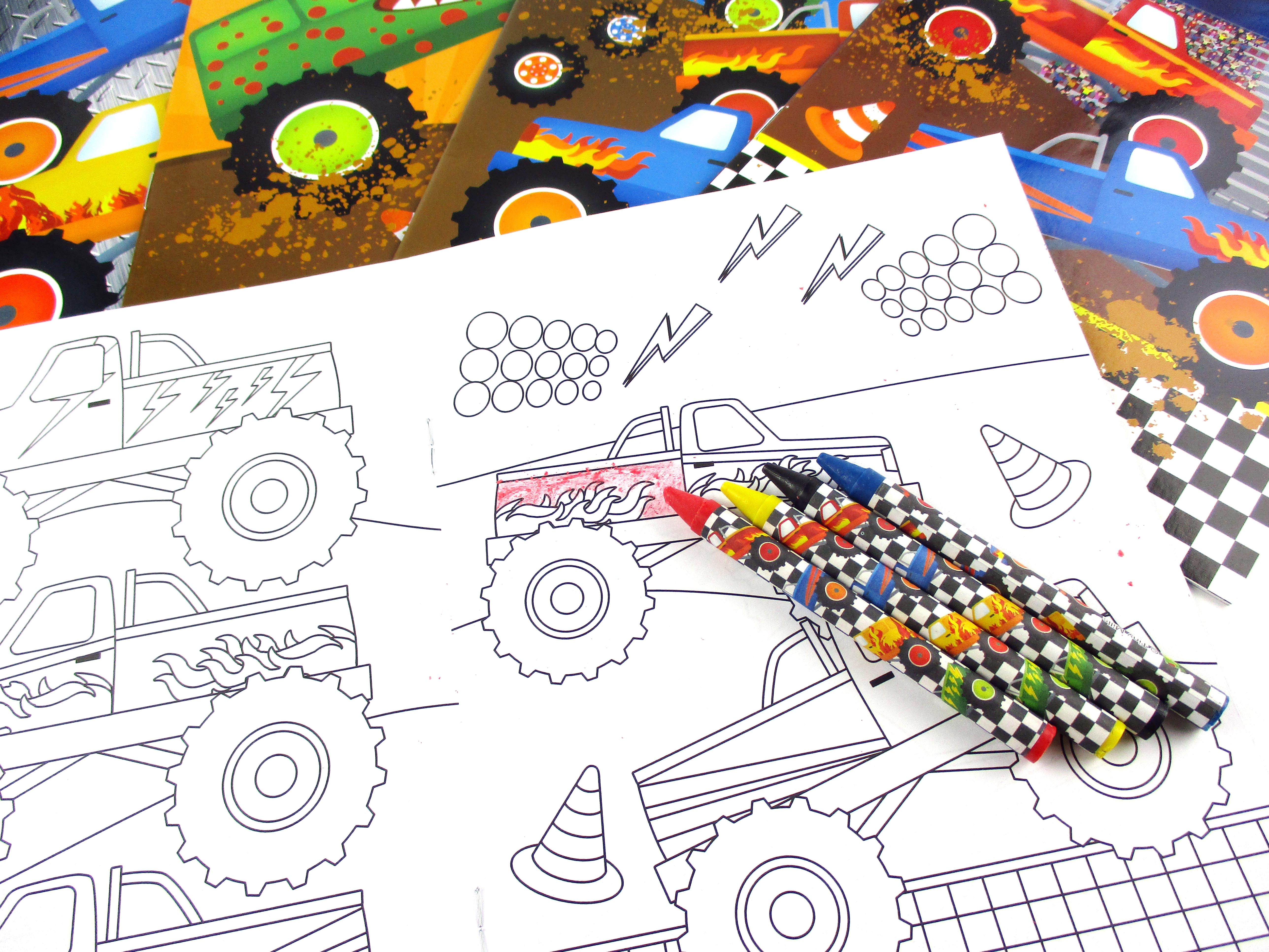 Monster Truck Coloring Books With Crayons Party Favors - Set Of 6 Or 12