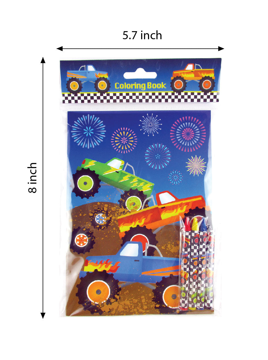 Monster Truck Coloring Books With Crayons Party Favors - Set Of 6 Or 12