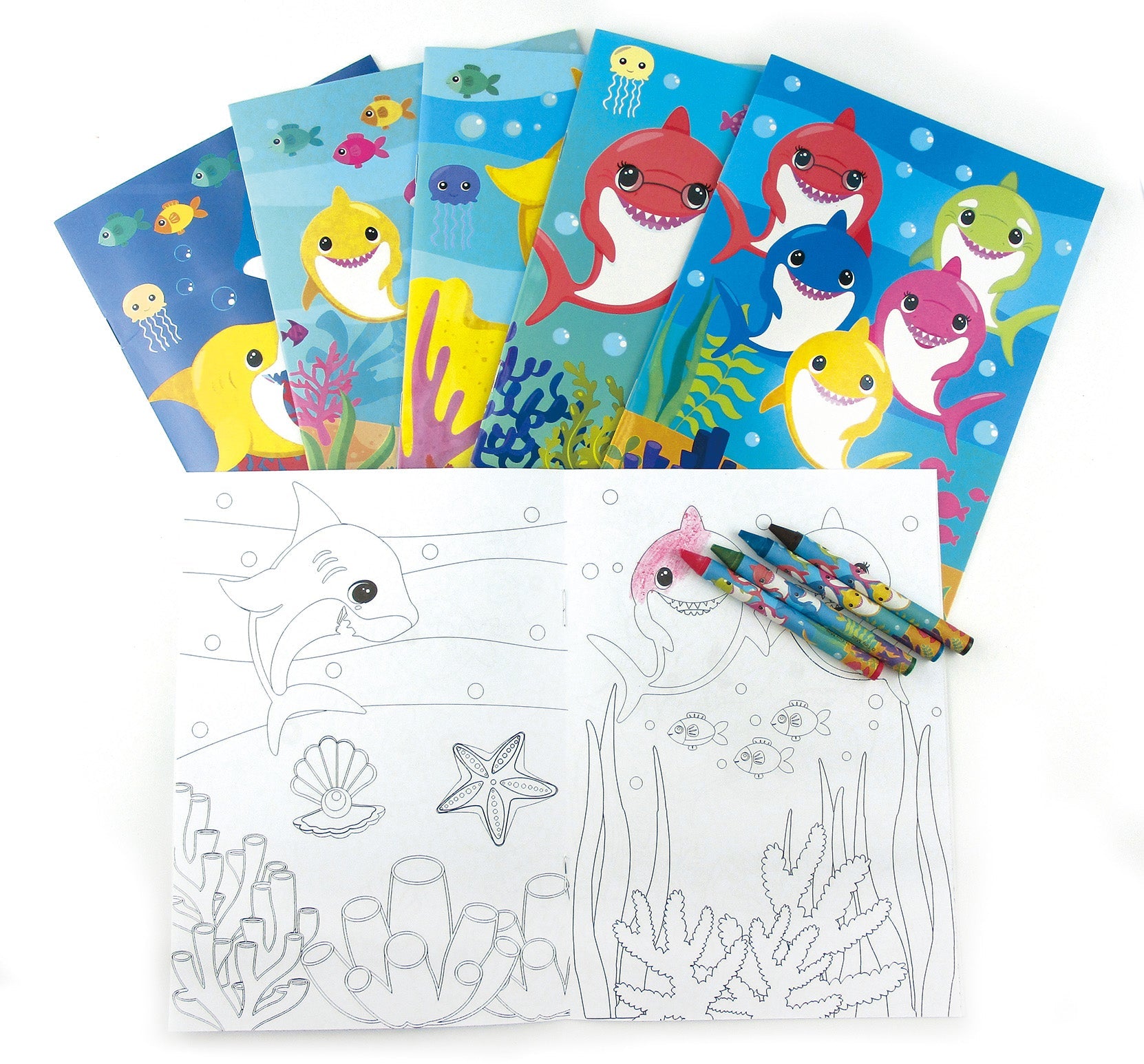 Shark Family Coloring Books With Crayons Party Favors - Set Of 6 Or 12