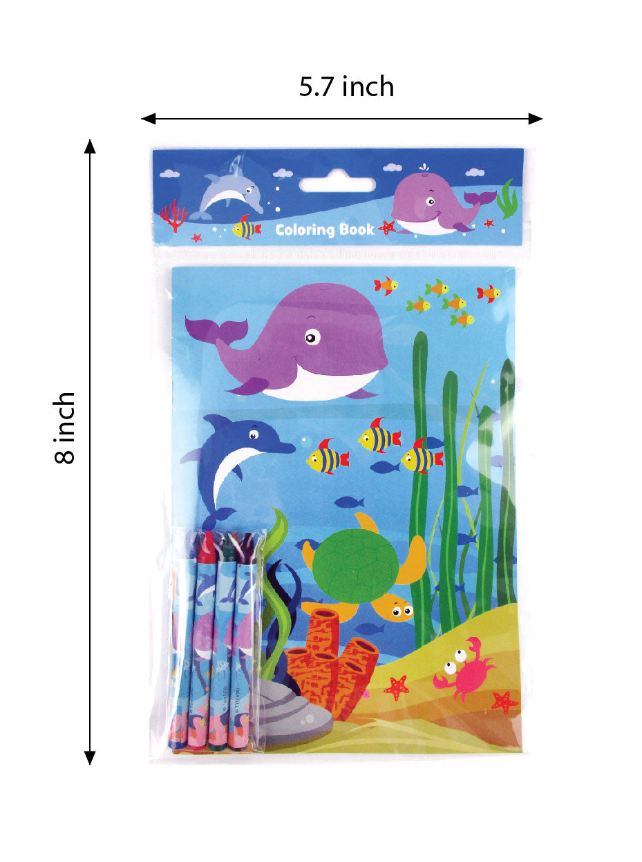 Ocean Life Coloring Books With Crayons Party Favors - Set Of 6 Or 12