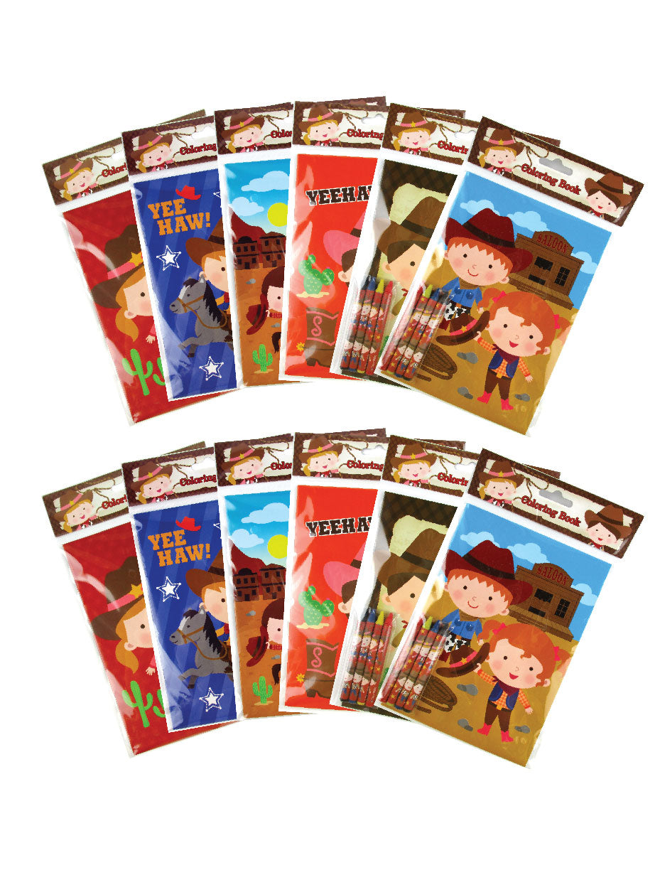 Western Cowboy Cowgirl Coloring Books With Crayons Party Favors - Set Of 6 Or 12