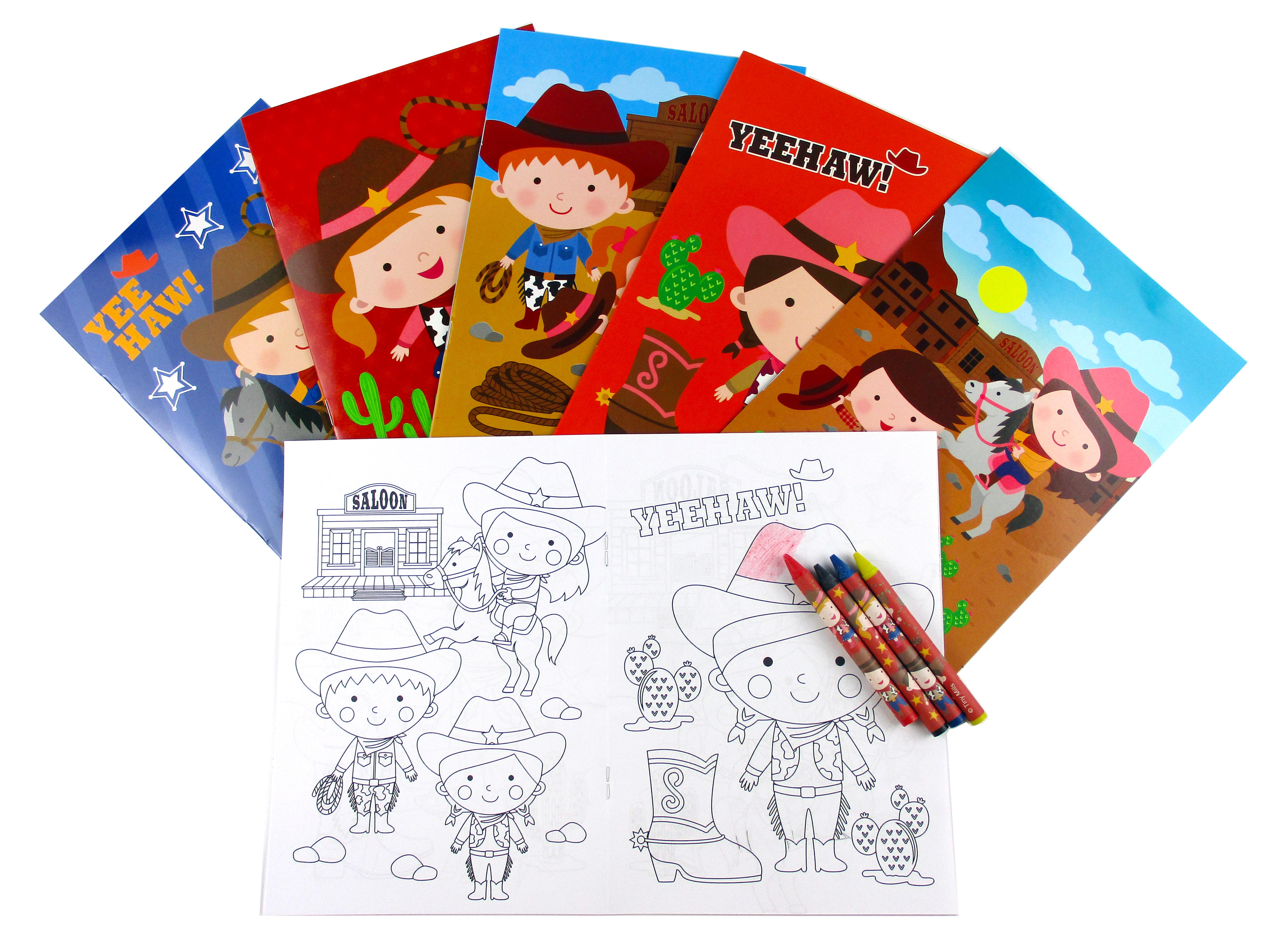 Western Cowboy Cowgirl Coloring Books With Crayons Party Favors - Set Of 6 Or 12