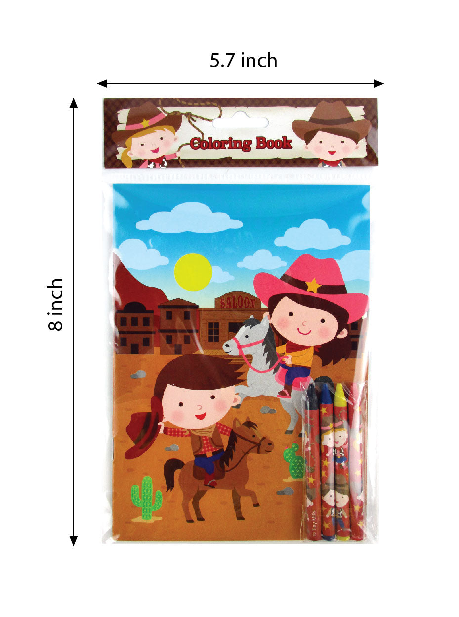 Western Cowboy Cowgirl Coloring Books With Crayons Party Favors - Set Of 6 Or 12