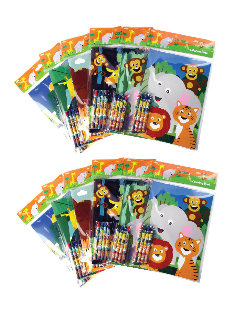 Zoo Jungle Safari Animals Coloring Books With Crayons Party Favors - Set Of 6 Or 12