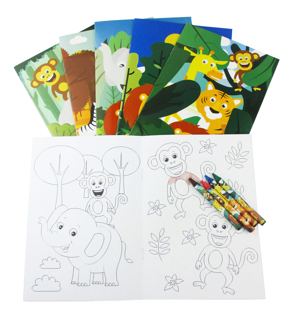 Zoo Jungle Safari Animals Coloring Books With Crayons Party Favors - Set Of 6 Or 12