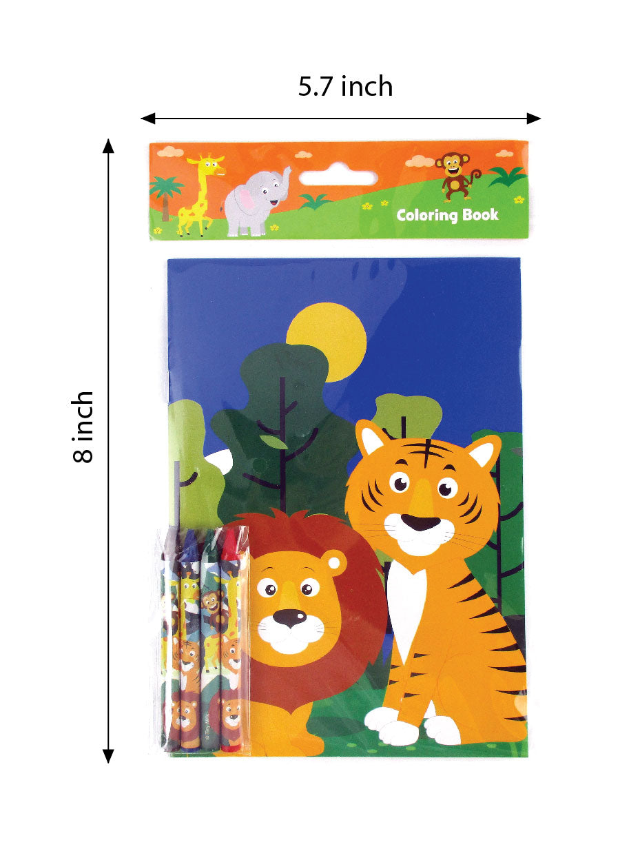 Zoo Jungle Safari Animals Coloring Books With Crayons Party Favors - Set Of 6 Or 12