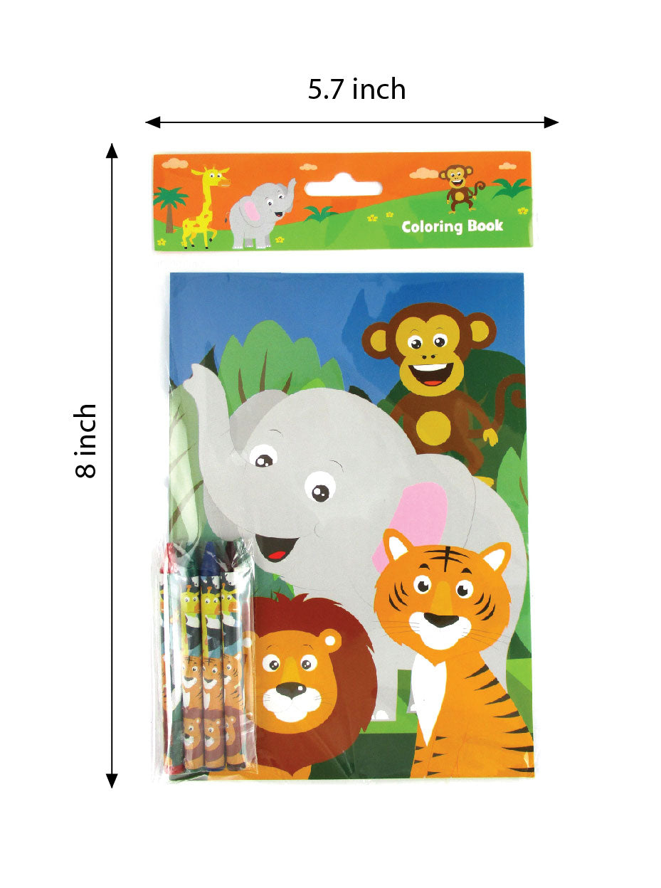 Zoo Jungle Safari Animals Coloring Books With Crayons Party Favors - Set Of 6 Or 12