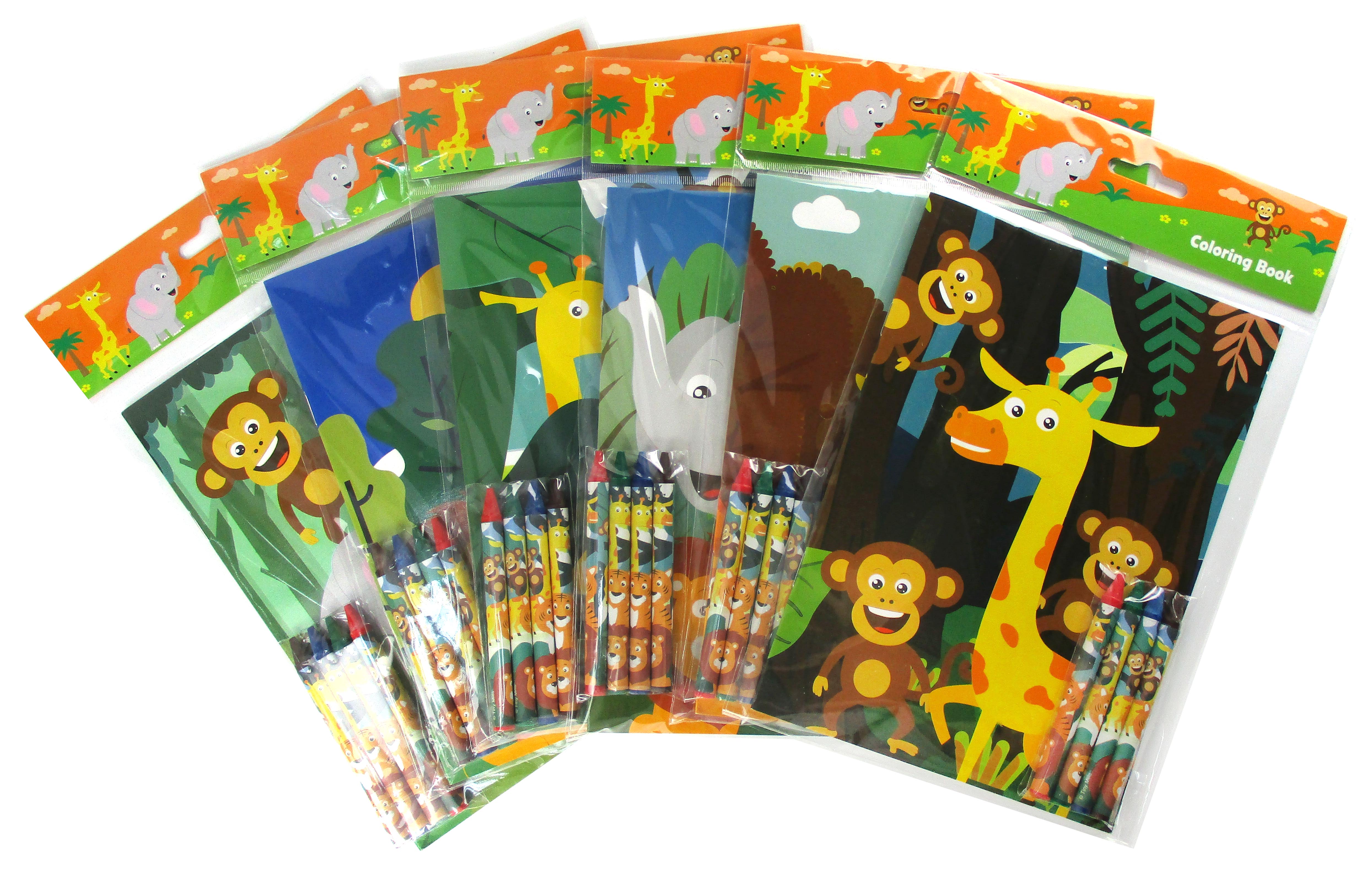 Zoo Jungle Safari Animals Coloring Books With Crayons Party Favors - Set Of 6 Or 12