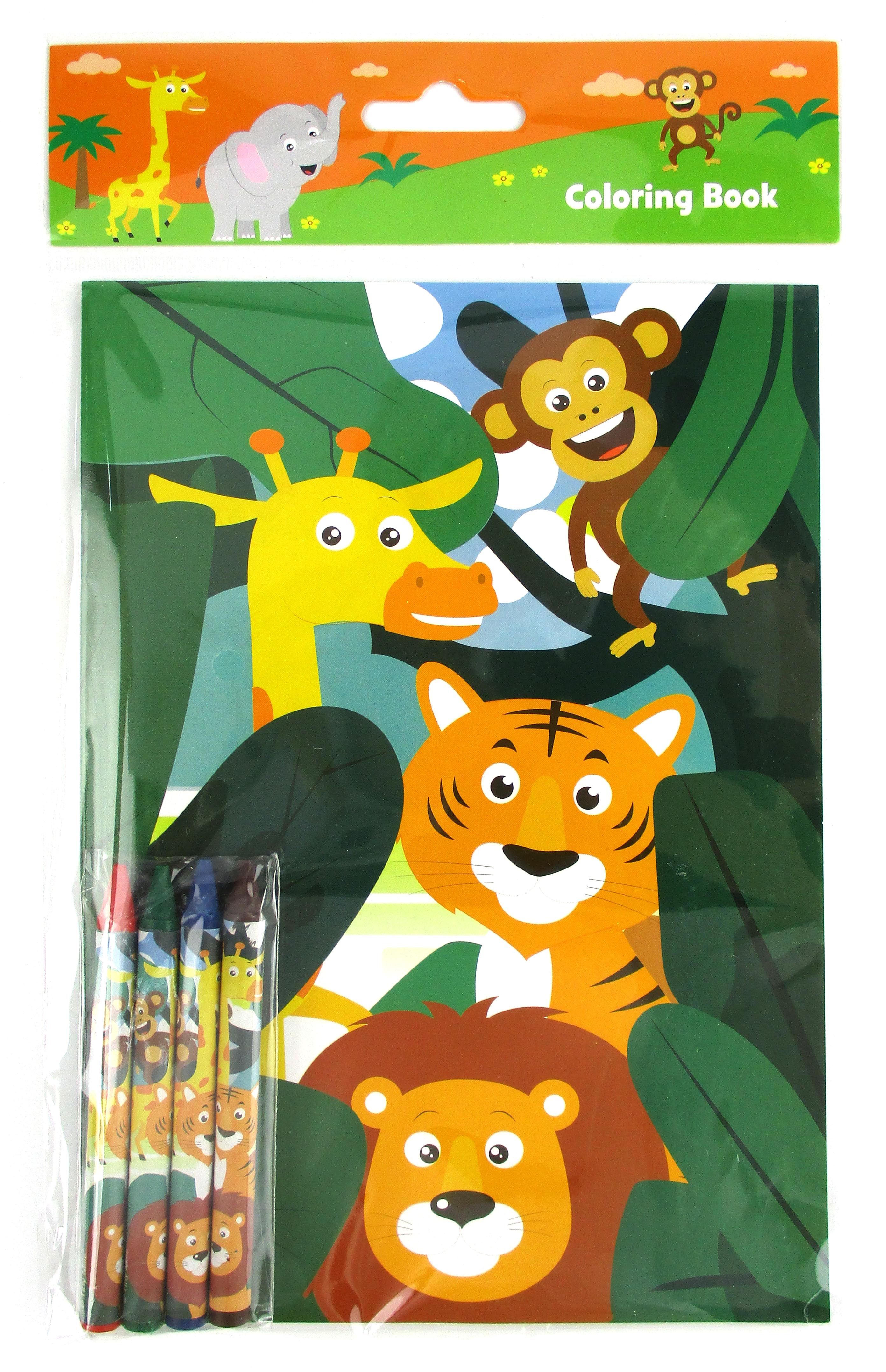 Zoo Jungle Safari Animals Coloring Books With Crayons Party Favors - Set Of 6 Or 12