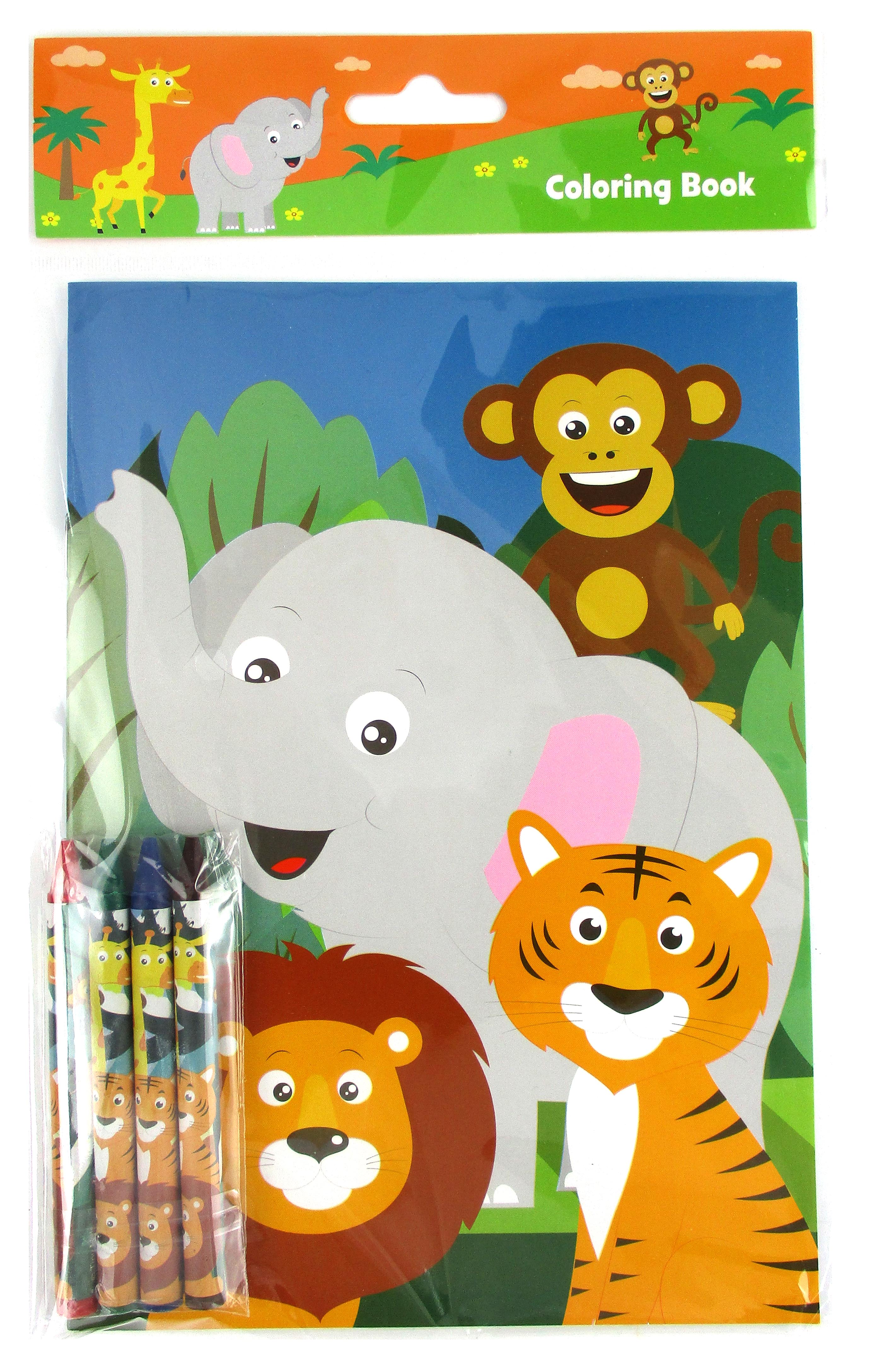 Zoo Jungle Safari Animals Coloring Books With Crayons Party Favors - Set Of 6 Or 12