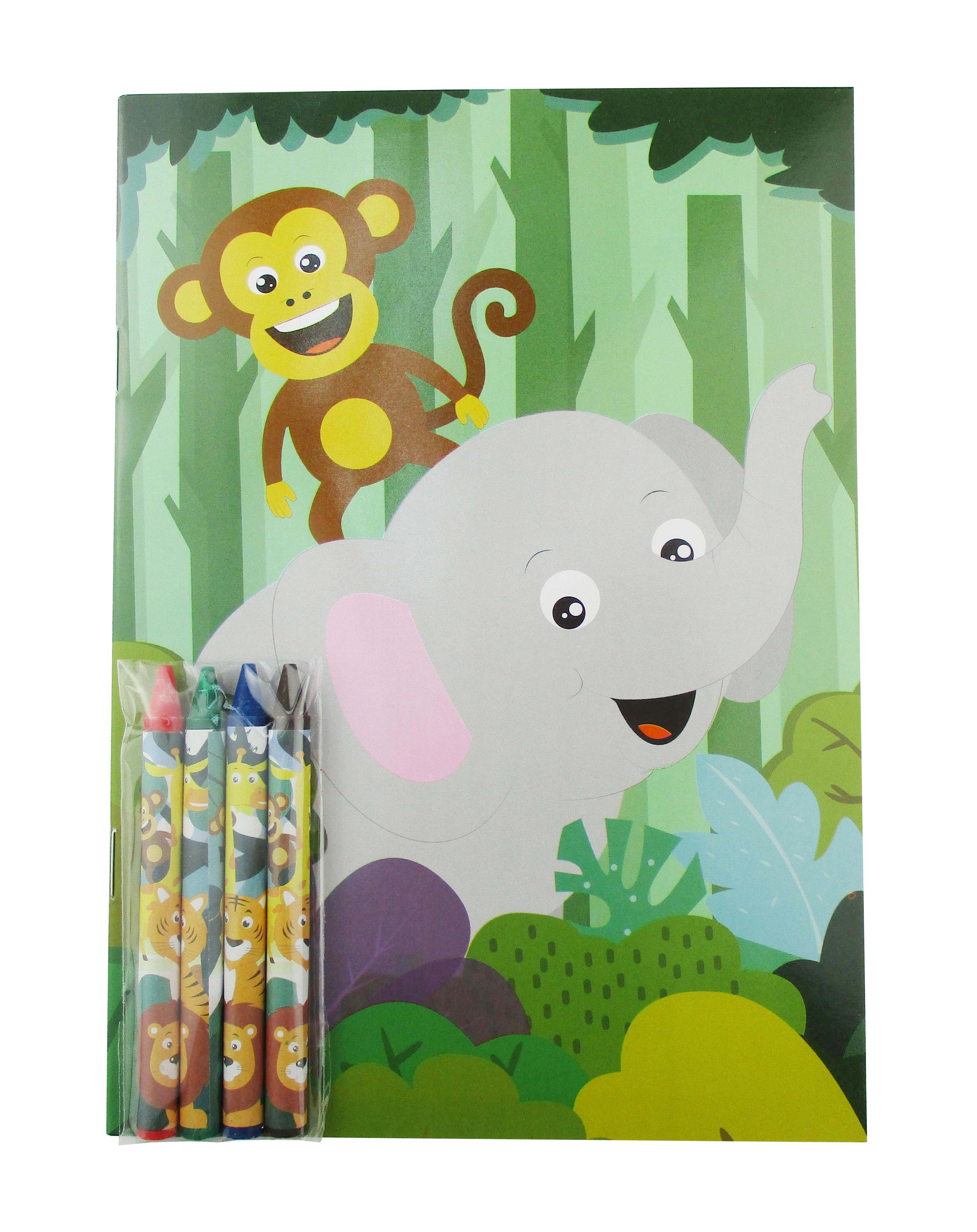 Zoo Jungle Safari Animals Coloring Books With Crayons Party Favors - Set Of 6 Or 12