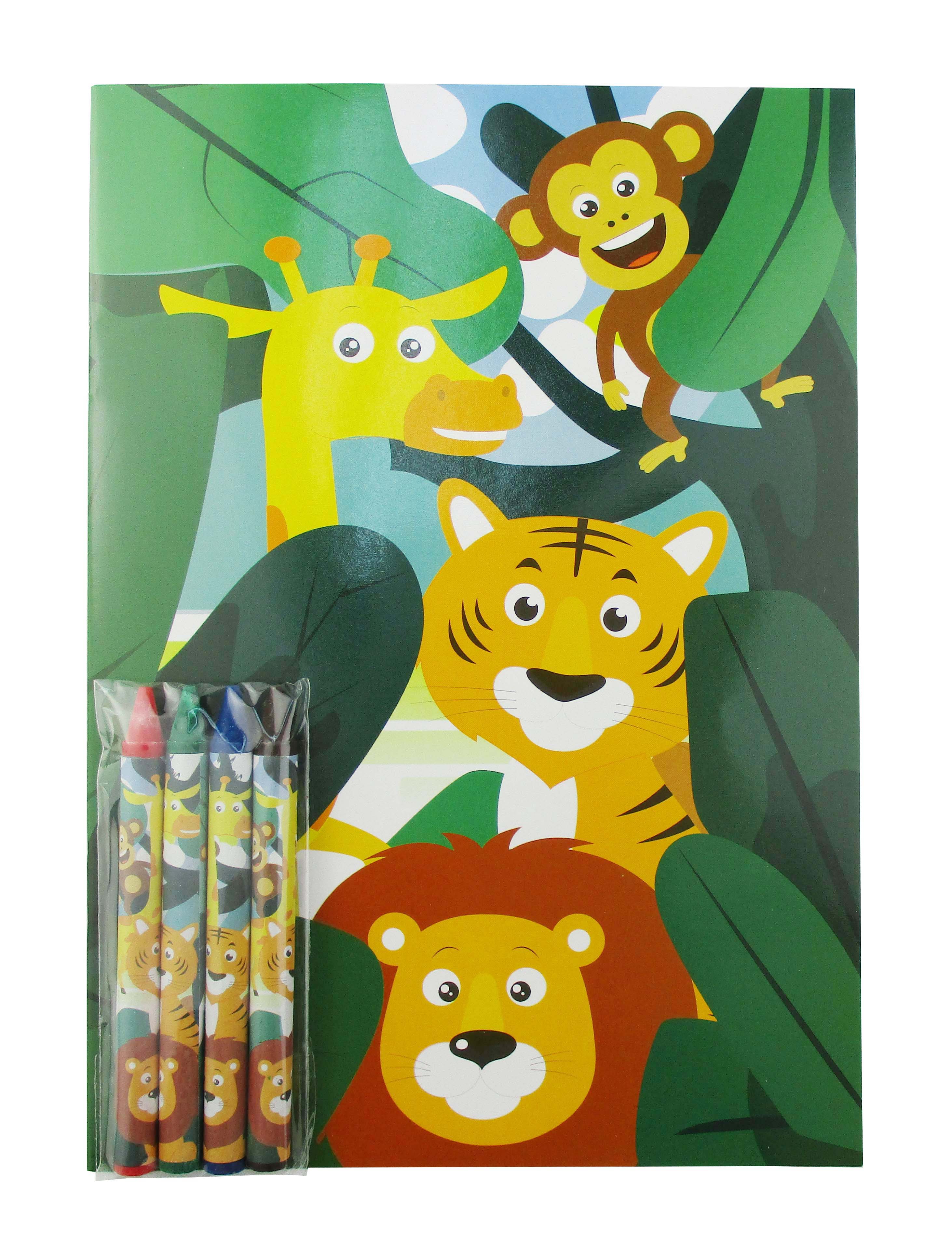 Zoo Jungle Safari Animals Coloring Books With Crayons Party Favors - Set Of 6 Or 12