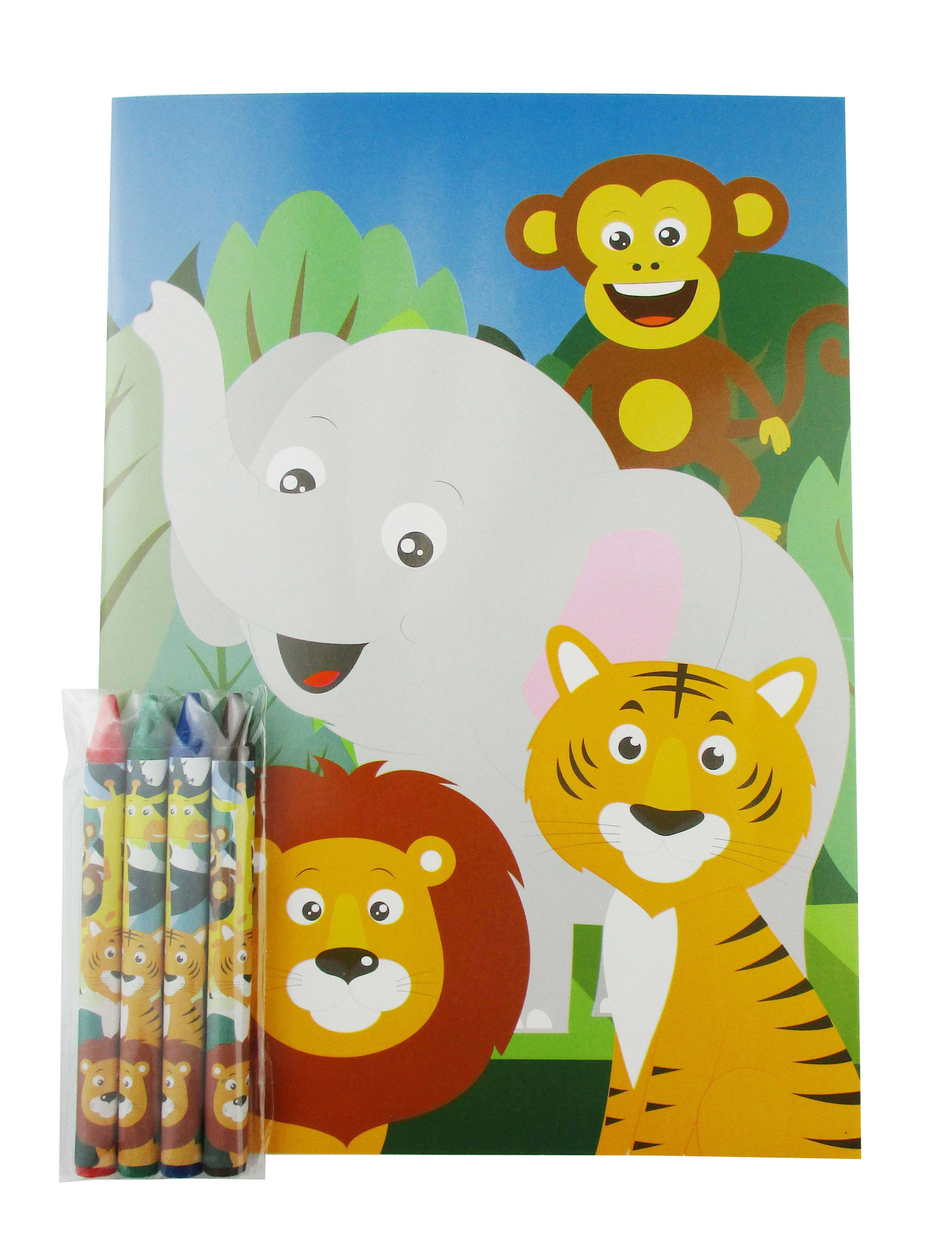Zoo Jungle Safari Animals Coloring Books With Crayons Party Favors - Set Of 6 Or 12