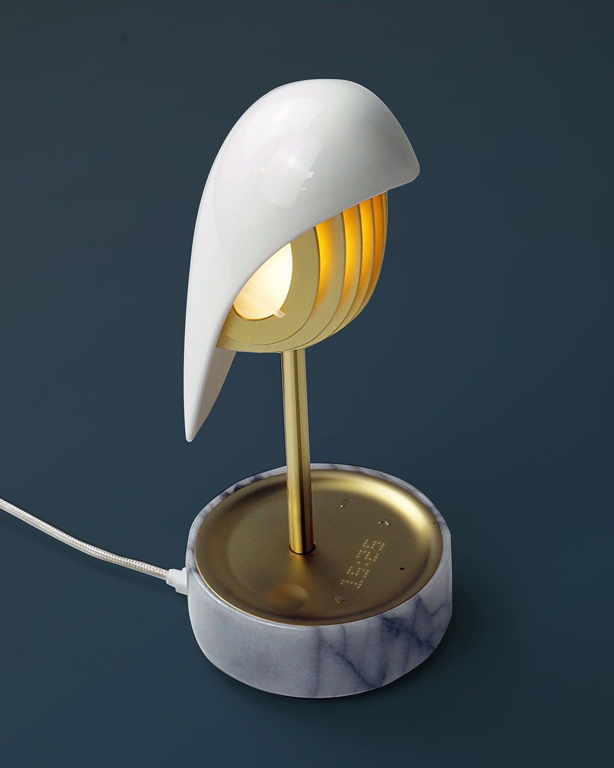 Alarm Clock + Light Chirp White Marble And Gold