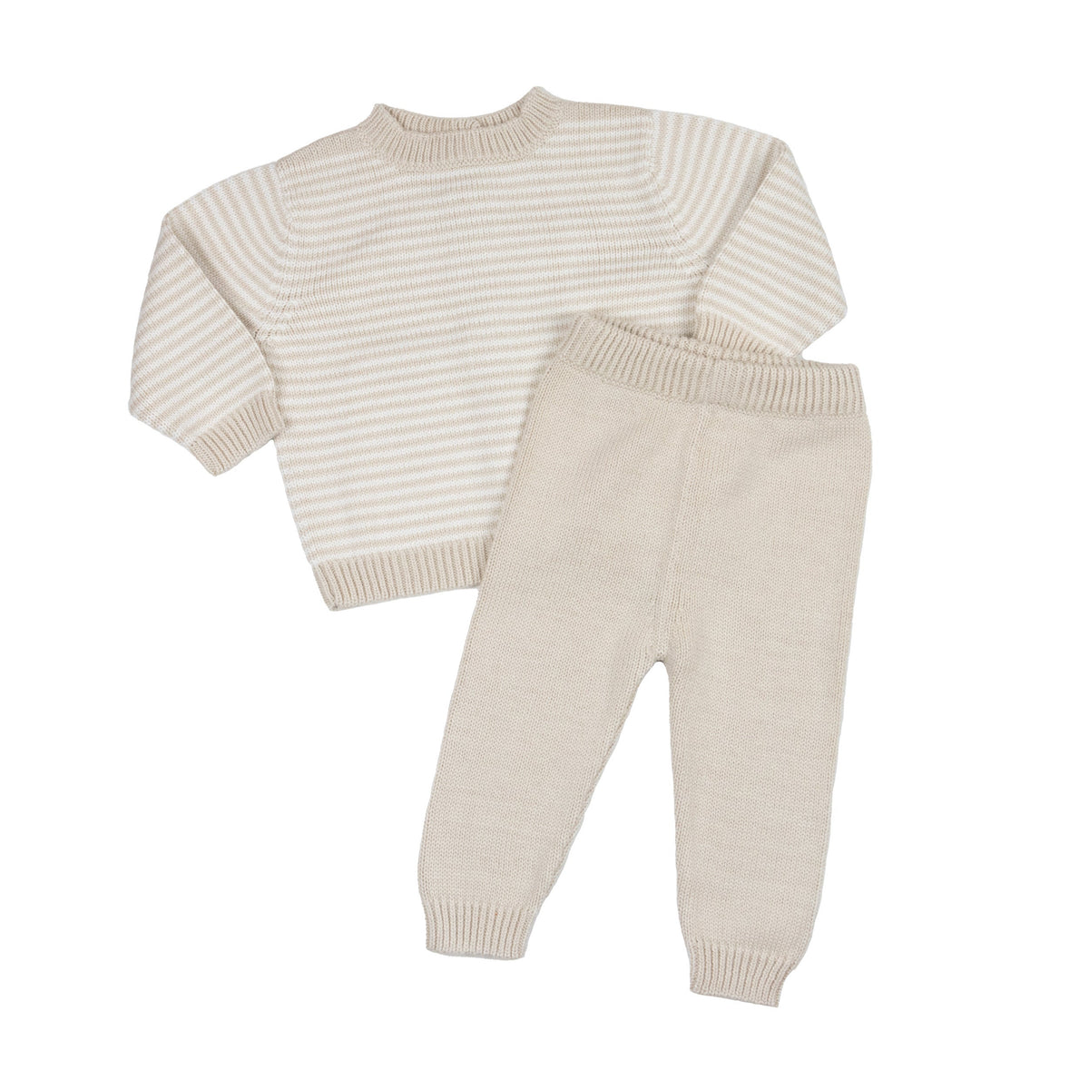 Baby Knit Sweater And Pant Set — Oatmeal Stripe