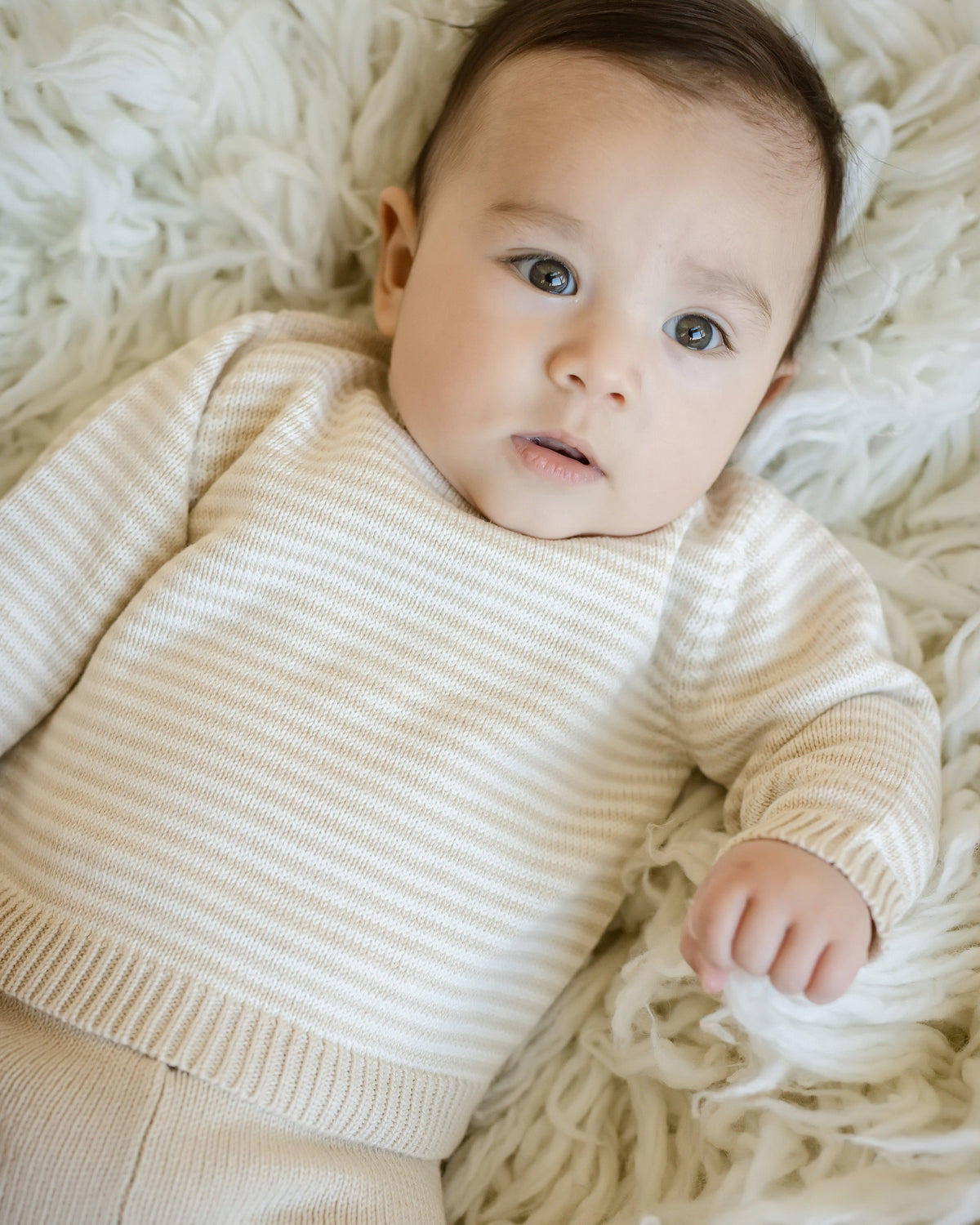 Baby Knit Sweater And Pant Set — Oatmeal Stripe
