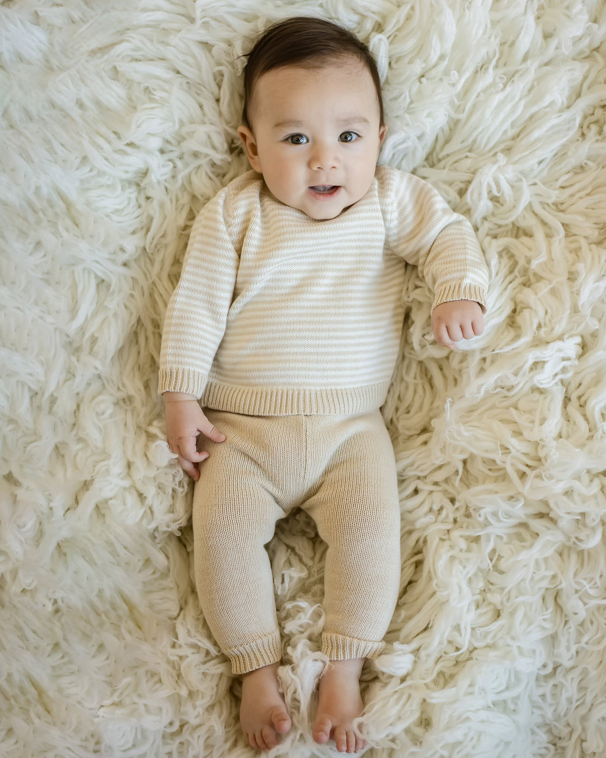 Baby Knit Sweater And Pant Set — Oatmeal Stripe