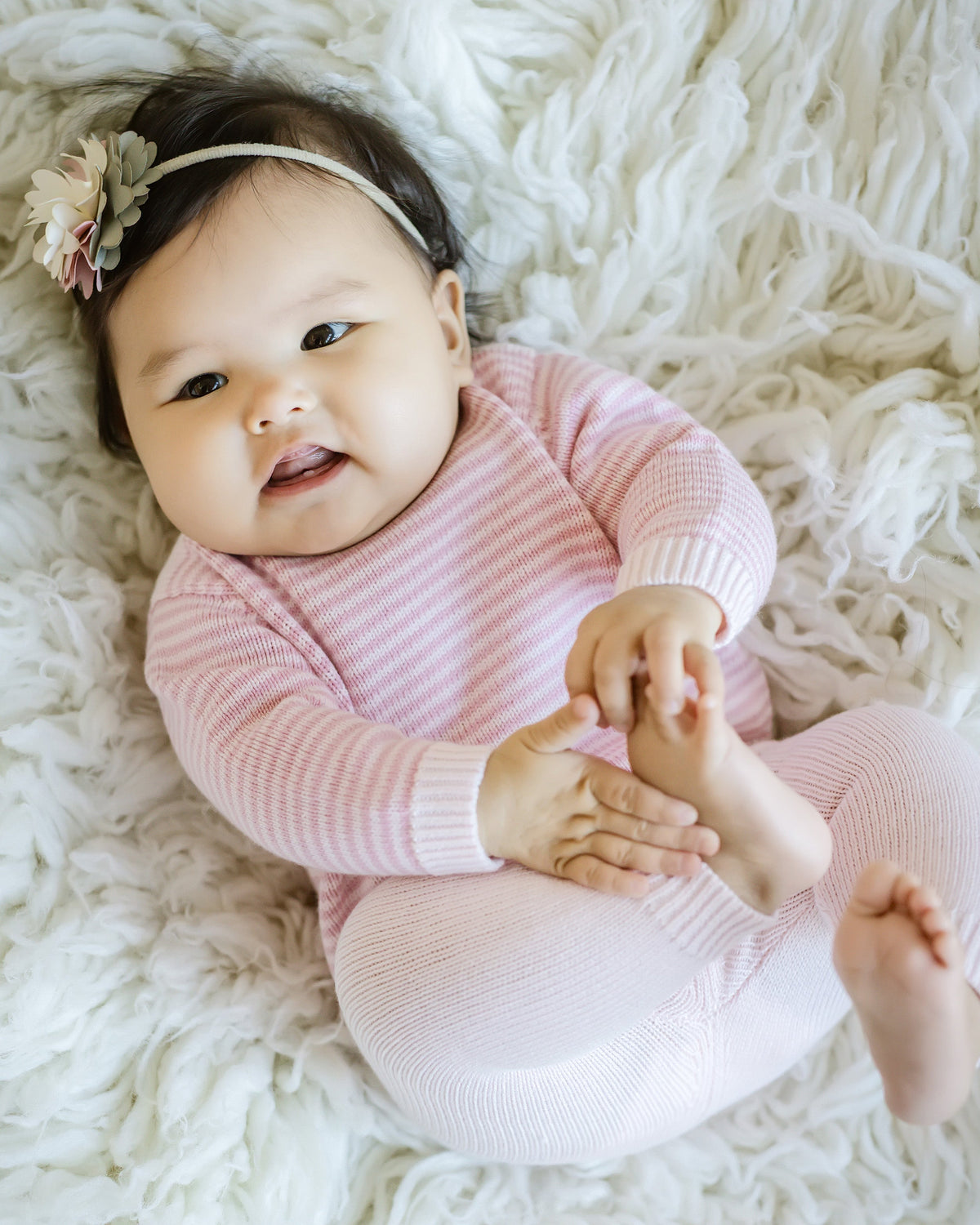 Baby Knit Sweater And Pant Set — Pink Stripe