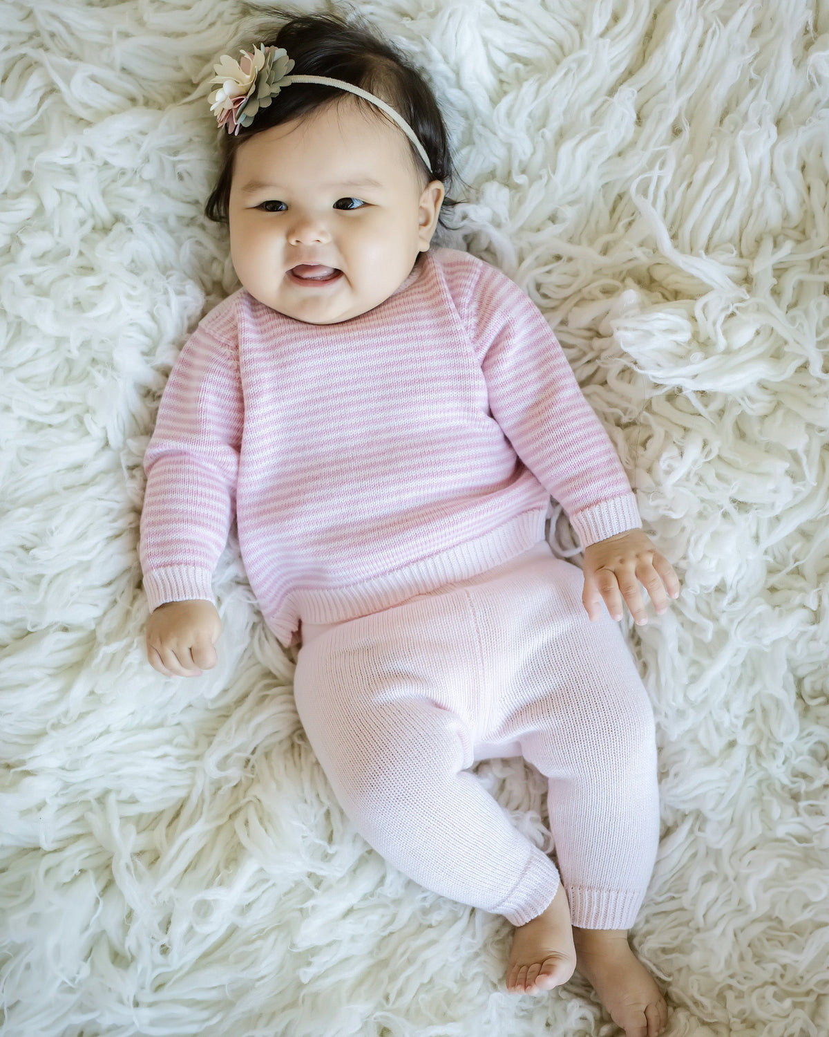 Baby Knit Sweater And Pant Set — Pink Stripe
